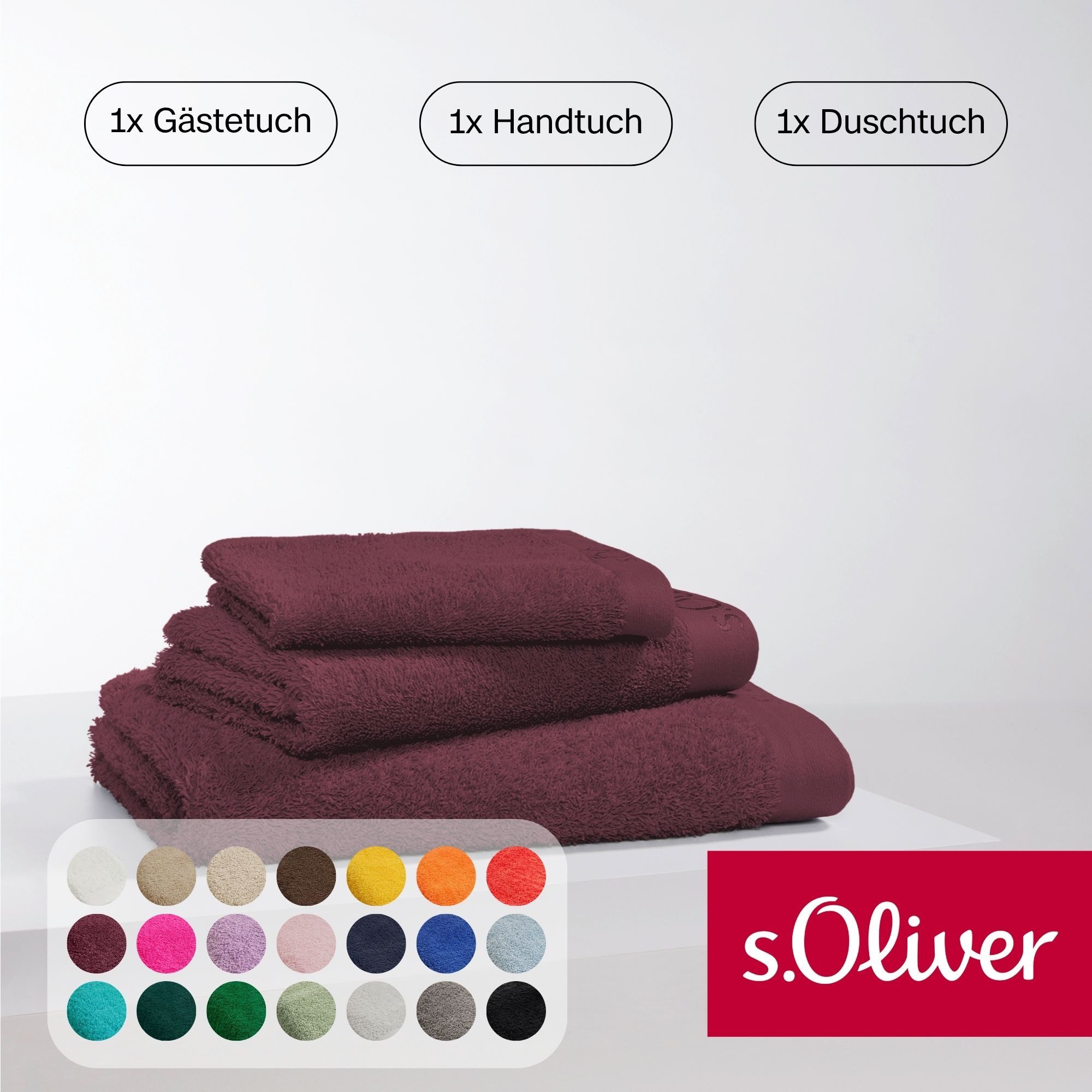 s.Oliver Handtuch Set s.Oliver, Premium Qualität, 600 gr/m², Walkfrottier (Set, 3-St), 1 Gästetuch 30x50 cm, 1 Handtuch 50x100 cm, 1 Duschtuch 70x140 cm