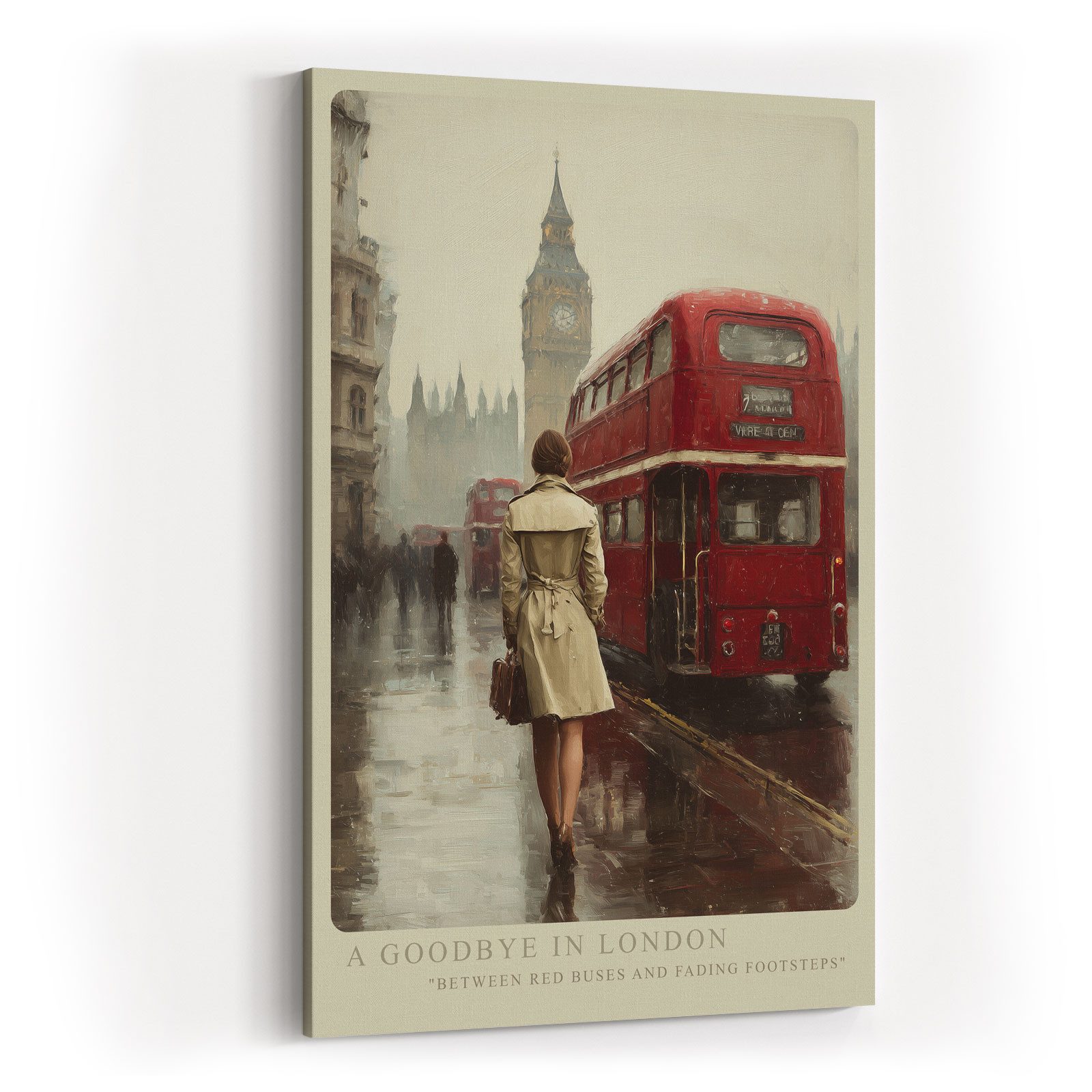 Sinus Art Leinwandbild London Regen Big Ben Bus Rot Person Stadt Reise England Architektur