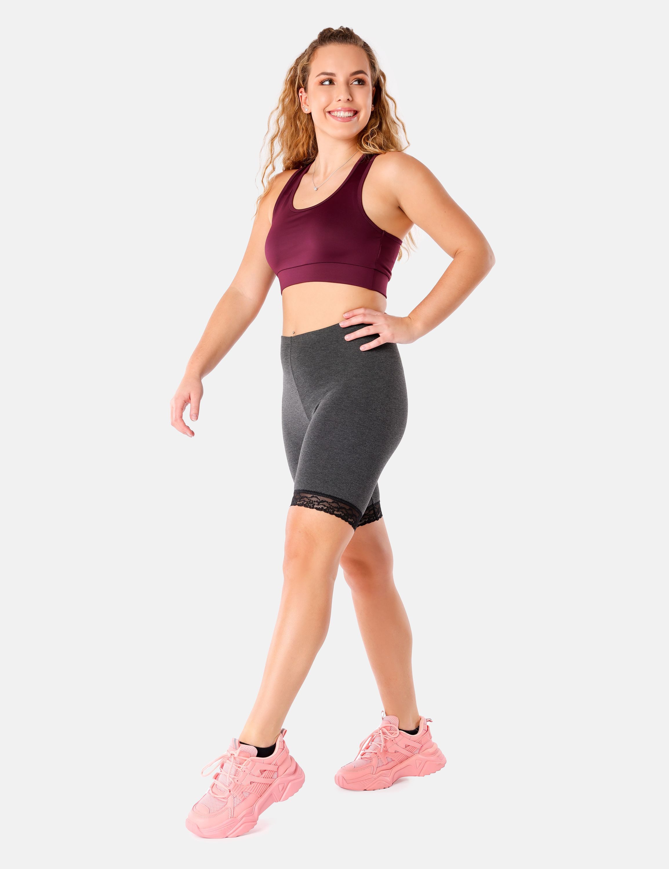Merry Style Leggings Damen kurze High Waist Hose Radlerhose MS10-431 (1-tlg) mit Spitze