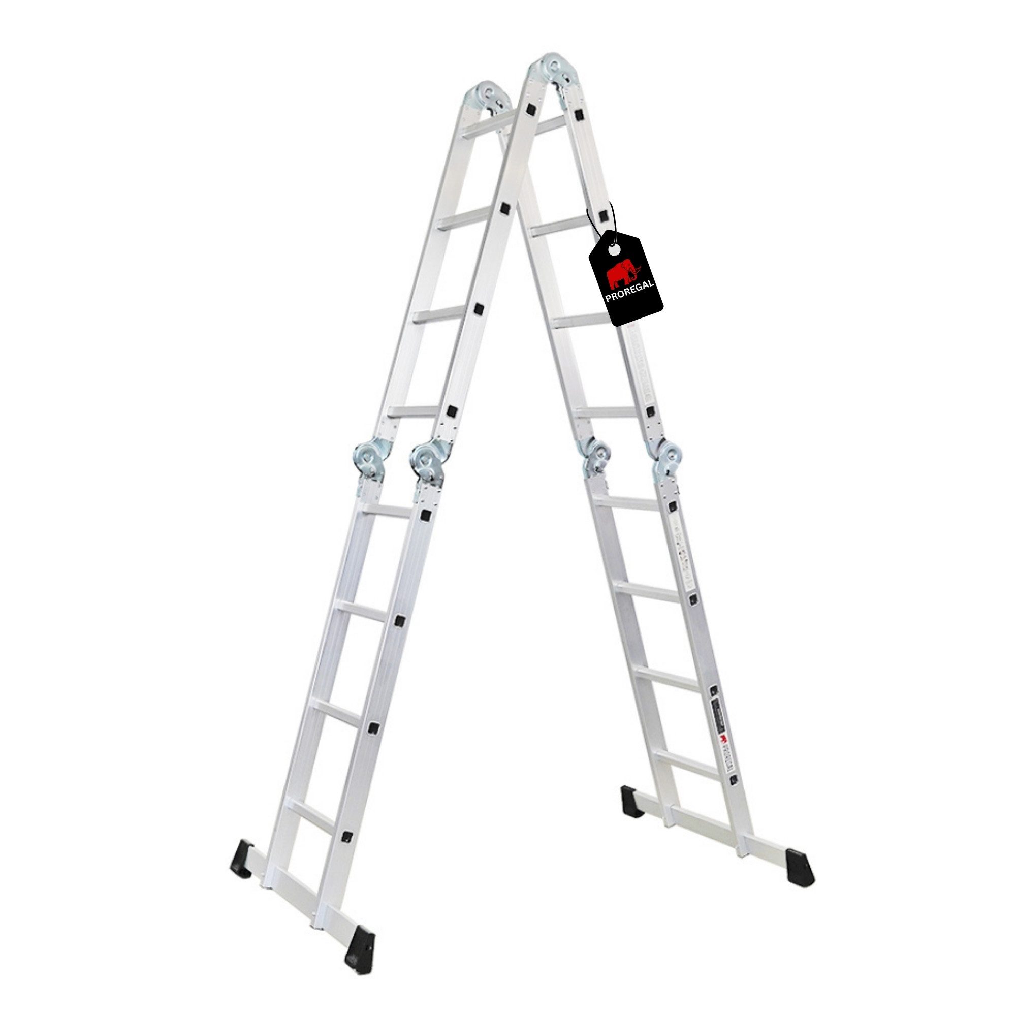 PROREGAL® Vielzweckleiter Sprossen-Mehrzweckleiter MULTISTEP mit Gerüstplattform 4-teilig, Stabiles Arbeitsgerüst Stehleiter Anlegeleiter Traglast 150kg 4-teilig