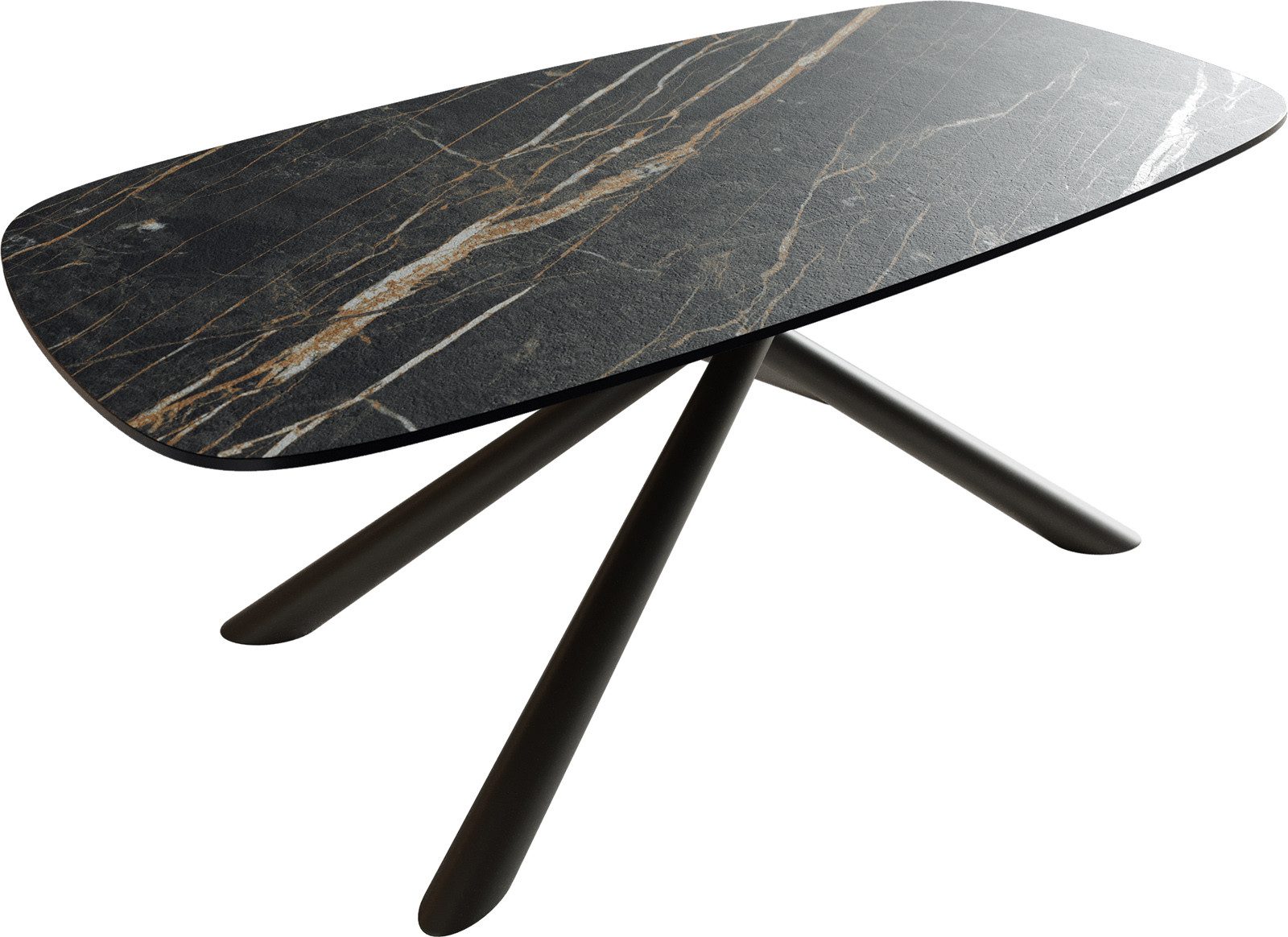 DELIFE Couchtisch Edge, Boot 100x50 cm Keramik Laminam® Noir Desir Braun Sarity Metall Schwarz