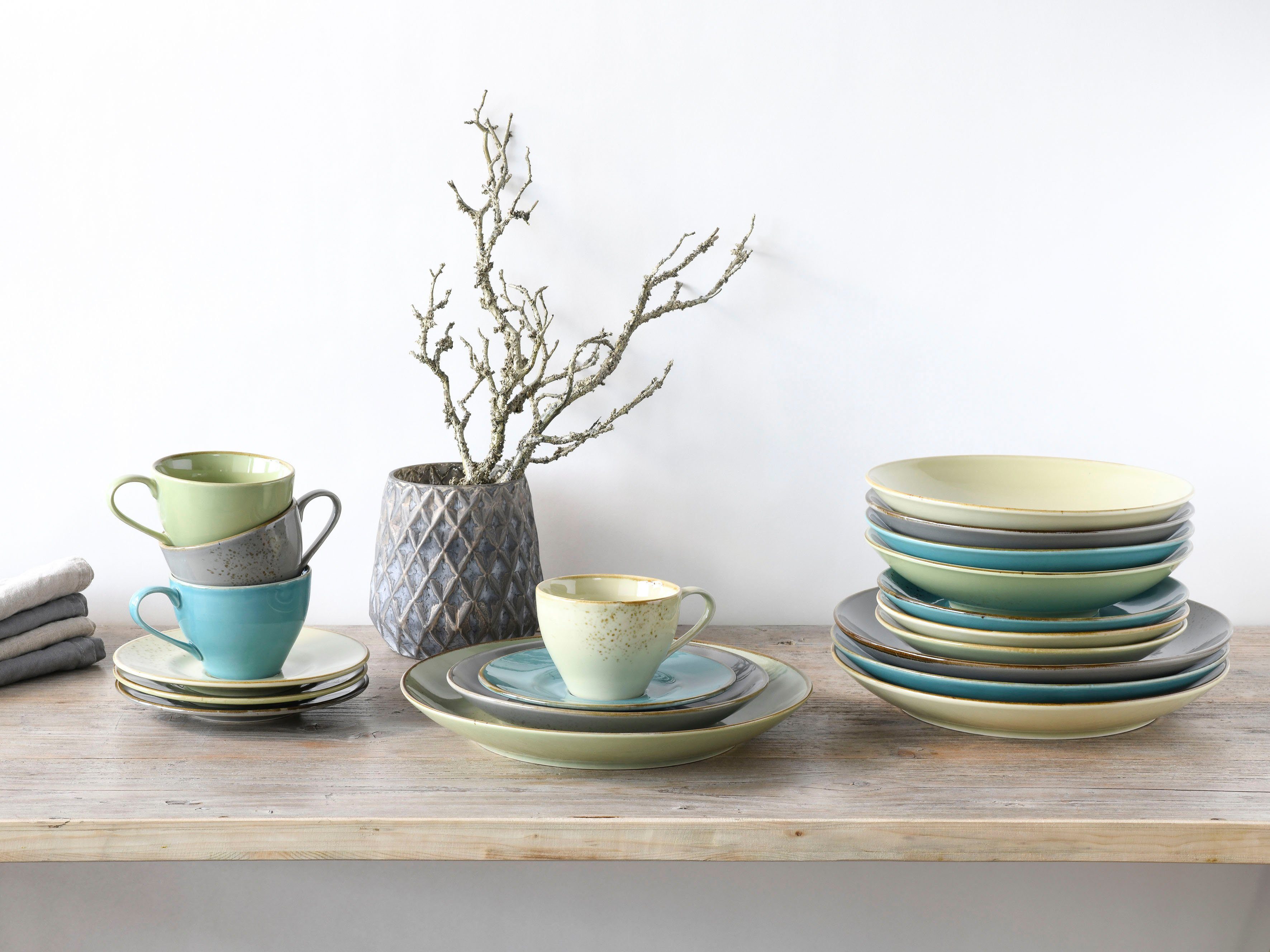 CreaTable Kombiservice Geschirr-Set NATURE COLLECTION (20-tlg), 4 Personen, Steinzeug, Service, 20 Teile, für 4 Personen