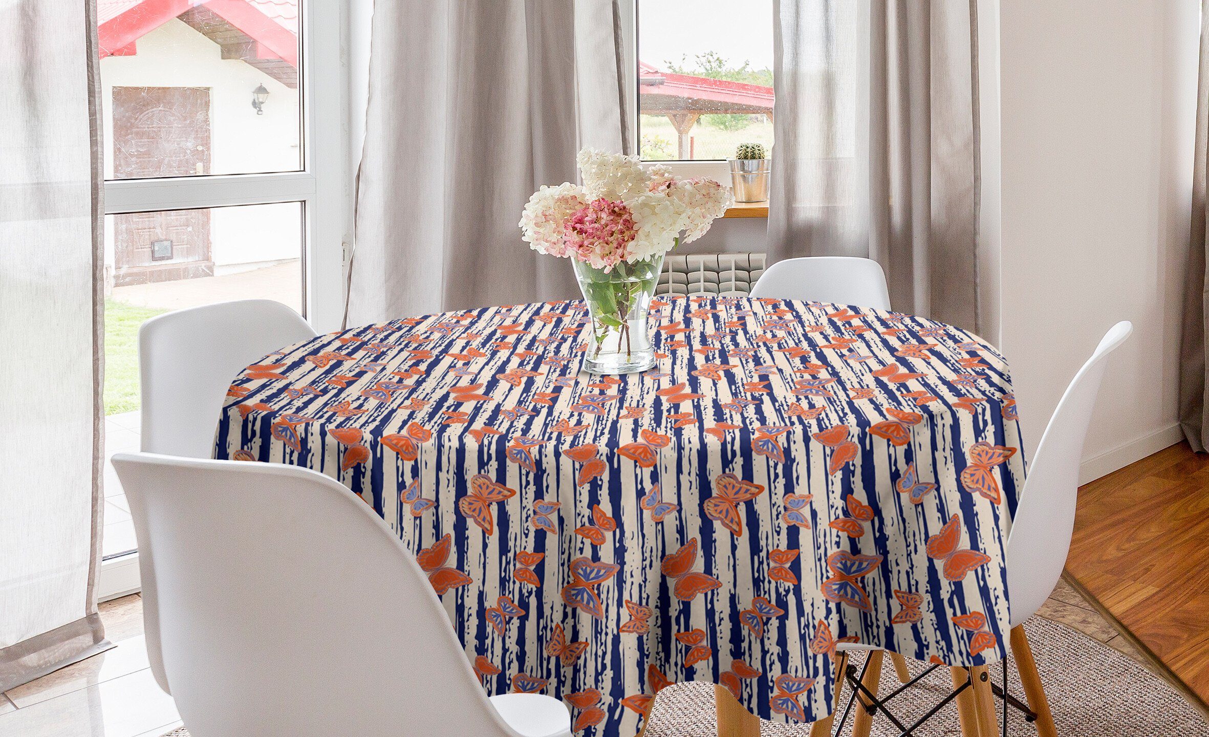 Tischdecke für Esszimmer Schmetterling Kreis auf Abdeckung Abakuhaus Streifen Tischdecke Dekoration, Insekten Küche