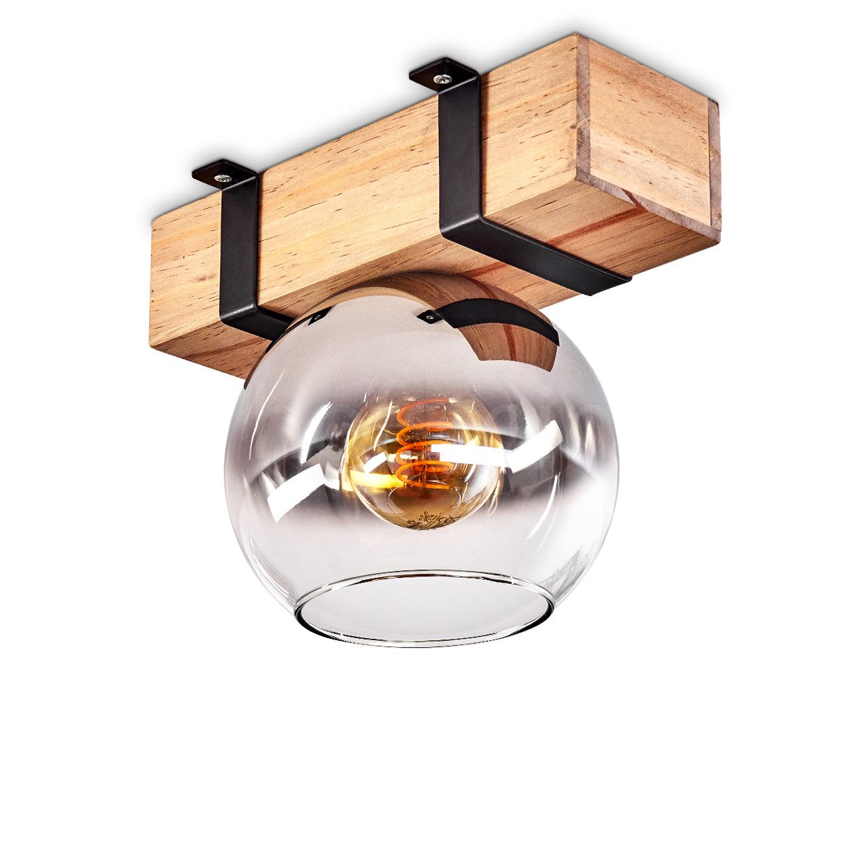 hofstein Deckenleuchte Deckenlampe aus Metall/Holz/Glas in Schwarz/Natur/Ch günstig online kaufen