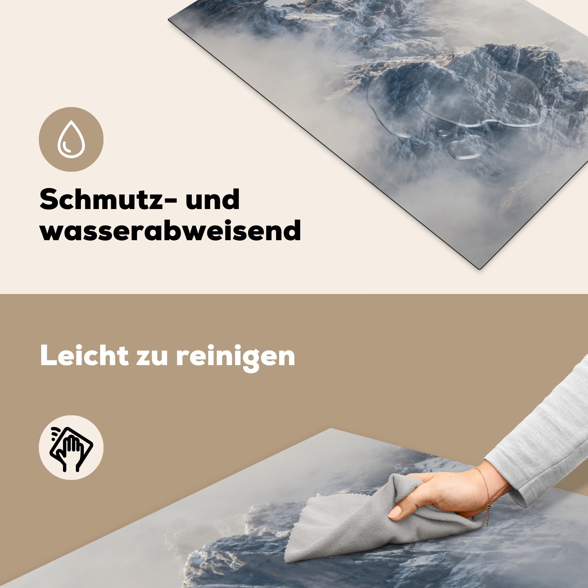 - Herdblende-/Abdeckplatte tlg), cm, Berg Nebel, Arbeitsplatte 83x51 für küche Österreich (1 Vinyl, - Ceranfeldabdeckung, MuchoWow