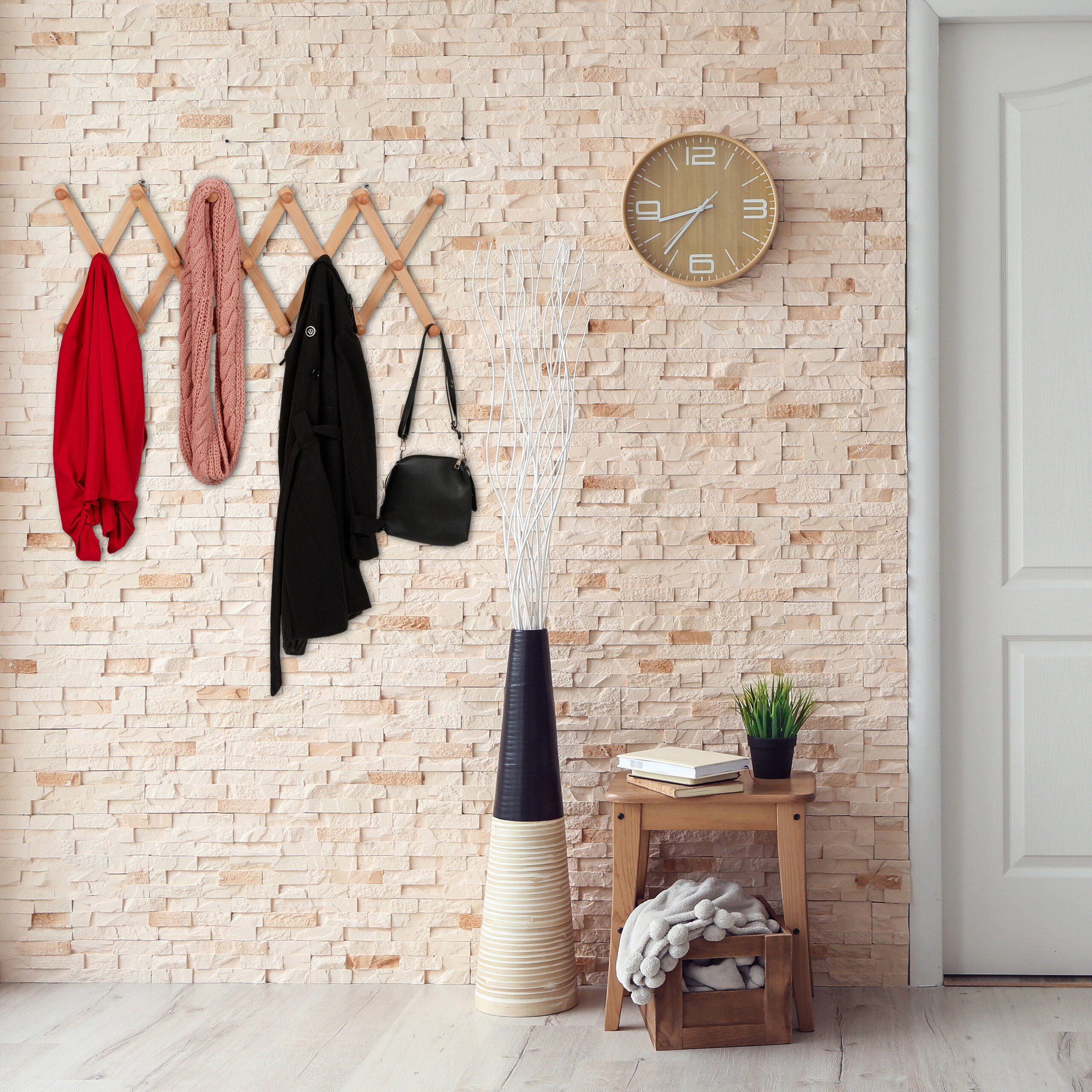 relaxdays Wandgarderobe Ausziehbare Wandgarderobe aus Holz günstig online kaufen