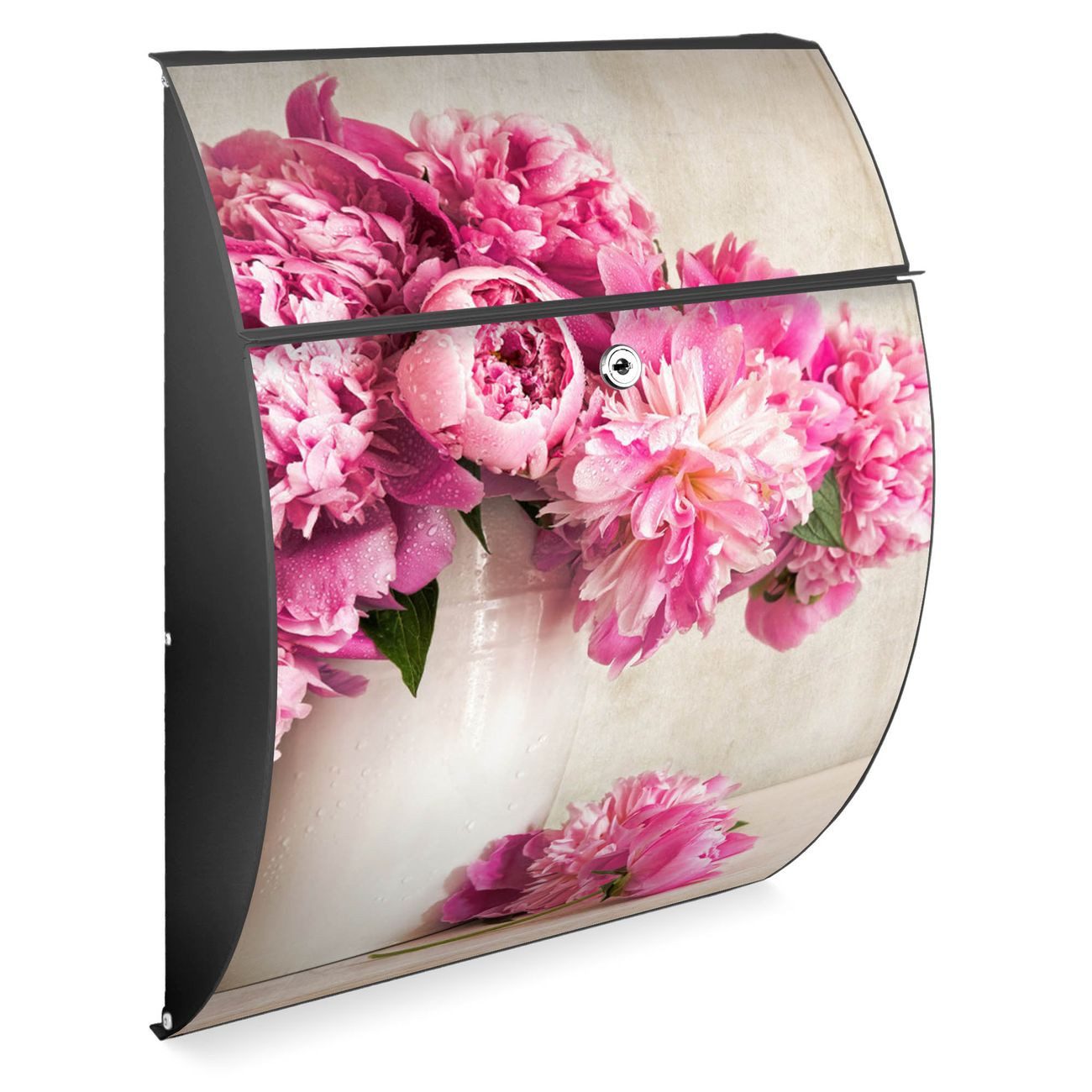 banjado Wandbriefkasten Stahl Pfingstrose (Wandbriefkasten witterungsbeständig, pulverbeschichtet), 33,5 x 46 x 13 cm