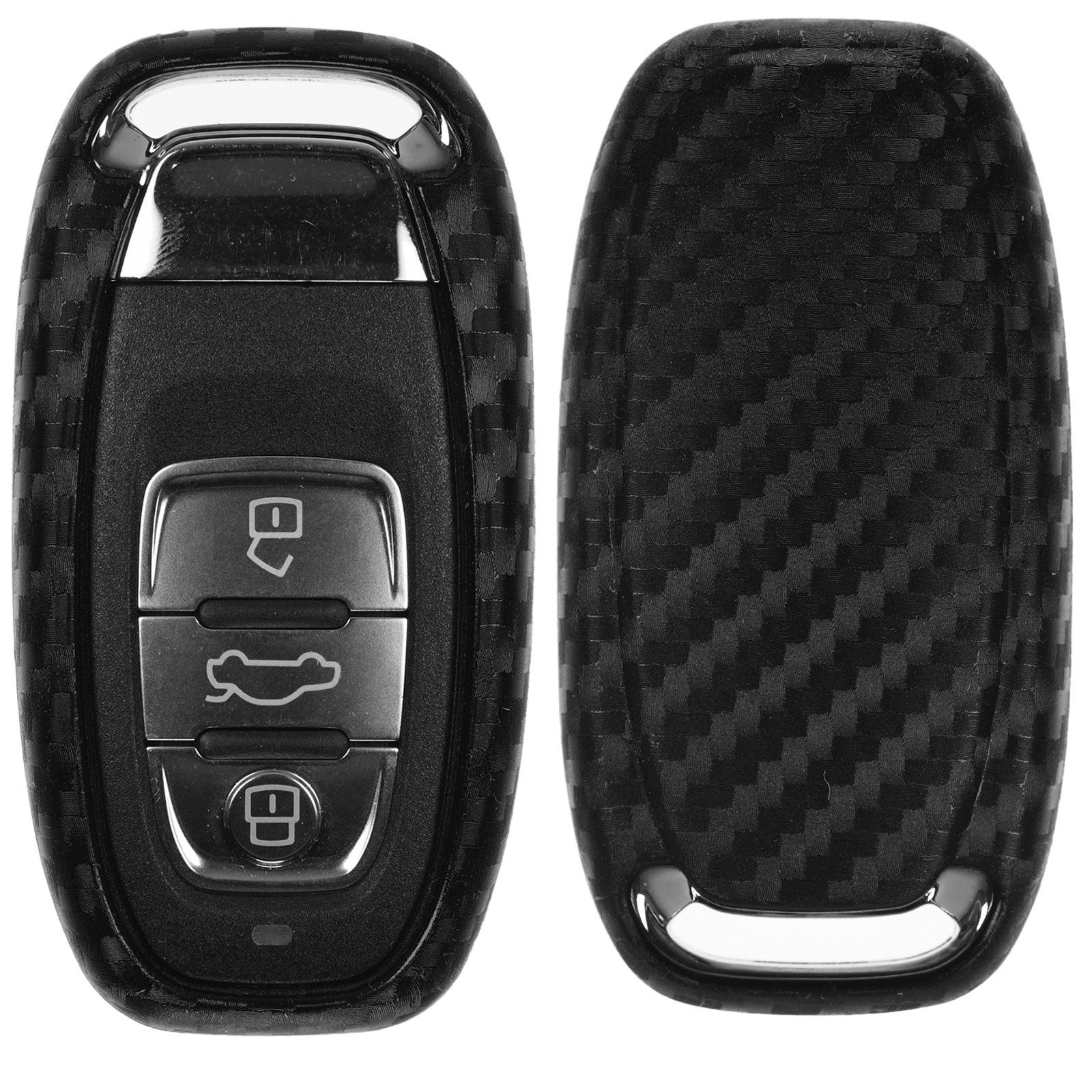 mt-key Schlüsseltasche Autoschlüssel Softcase Silikon Schutzhülle im Carbon Look, für Audi A5 S5 A4 S4 Q3 Q5 A6 S6 R8 TT 3 Tasten KEYLESS SMARTKEY