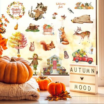 SOTOR Fensterbild Fensterbilder Herbst,Aufkleber,Herbstdeko,Deko Kürbis Selbstklebend, für Kinderzimmer Cafe Buchhandlung Party Zubehör
