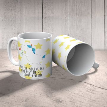 Mr. & Mrs. Panda Tasse Einhorn Blume - Weiß - Geschenk, Einhörner, Einhorn Deko, Kaffeebeche, Keramik, Langlebige Designs