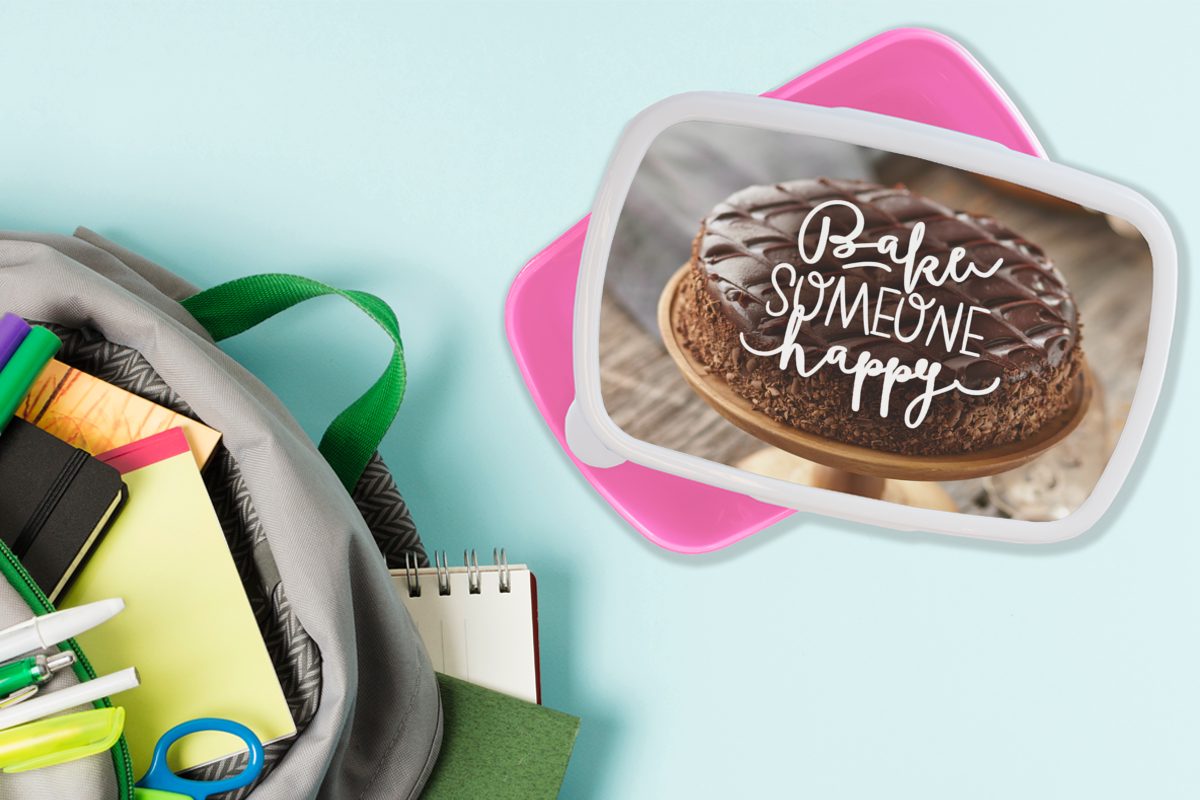 Kunststoff Snackbox, jemanden (2-tlg), - Kunststoff, Sprichwörter, rosa Lunchbox glücklich' 'Backe für MuchoWow Mädchen, Brotdose Brotbox Kinder, - Erwachsene, Zitate