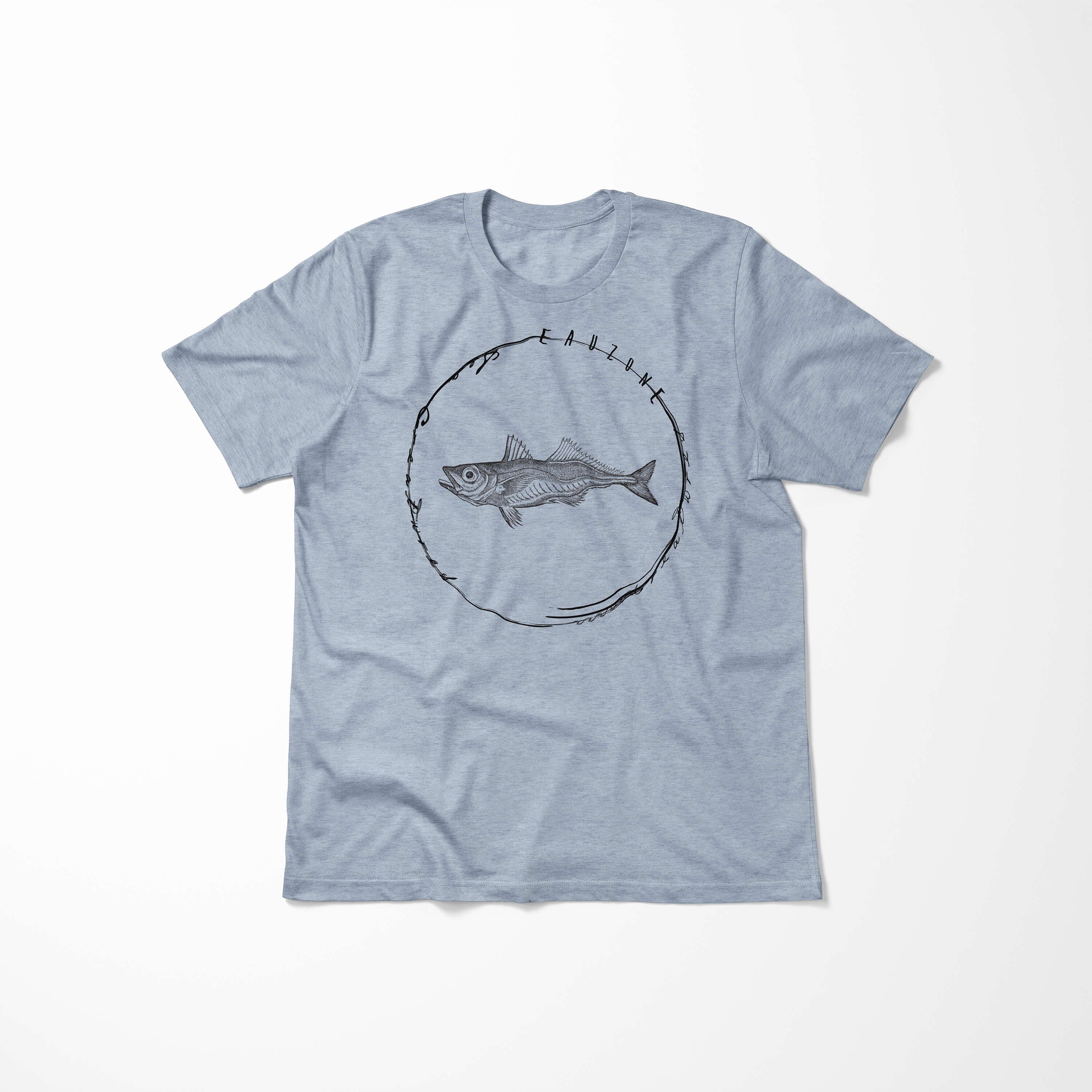 Sinus Art Fische Creatures, - Tiefsee feine Sea Stonewash 058 Sea Schnitt Denim / und T-Shirt sportlicher T-Shirt Struktur Serie