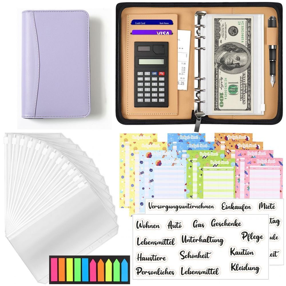 GelldG Ringbuchmappe Budget Planner, A6 Budget Binder mit Cash Umschläge Rechner