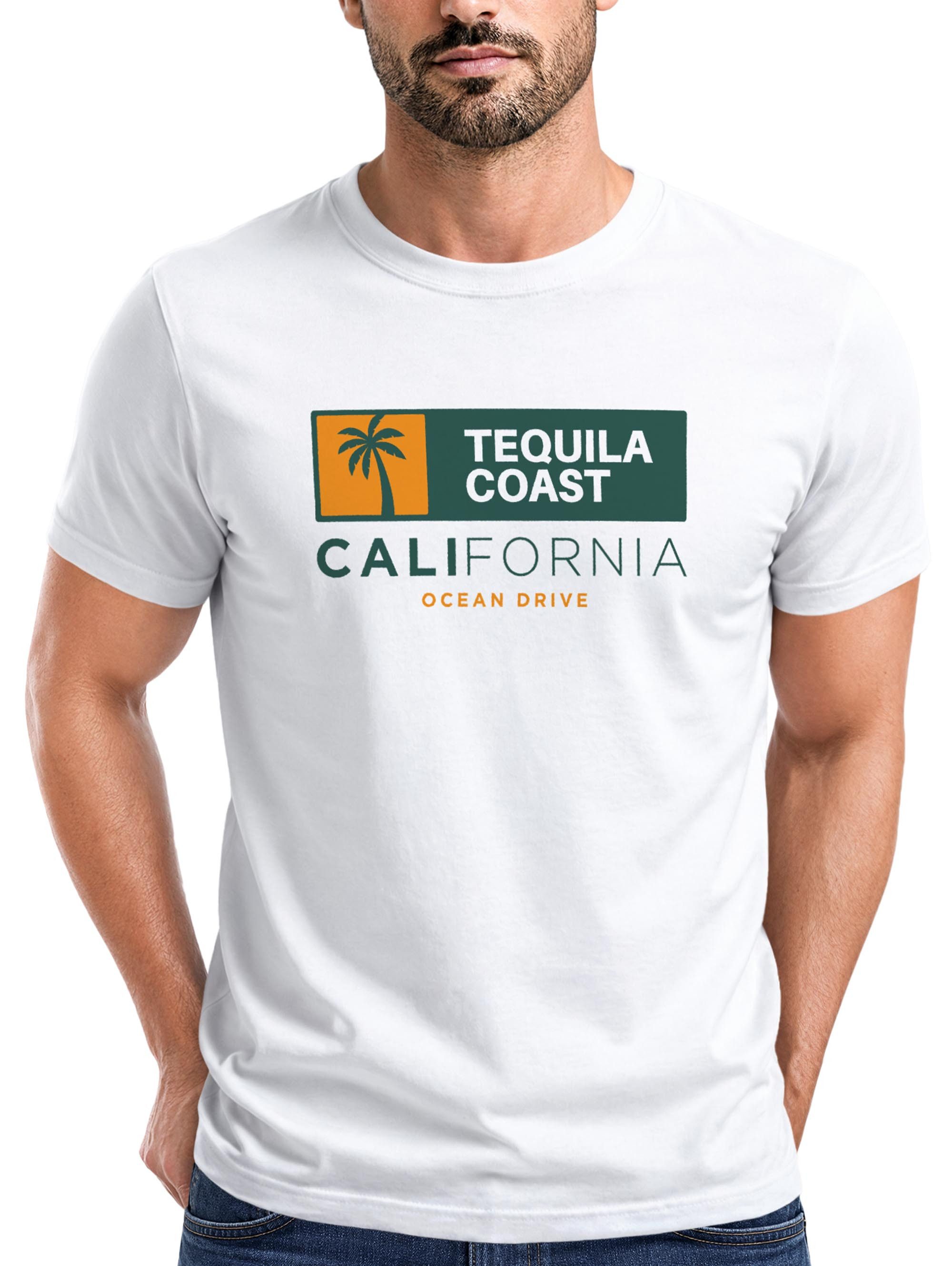 Print-Shirt Neverless® Herren T-Shirt California Ocean Drive Sommer Palme Tequila