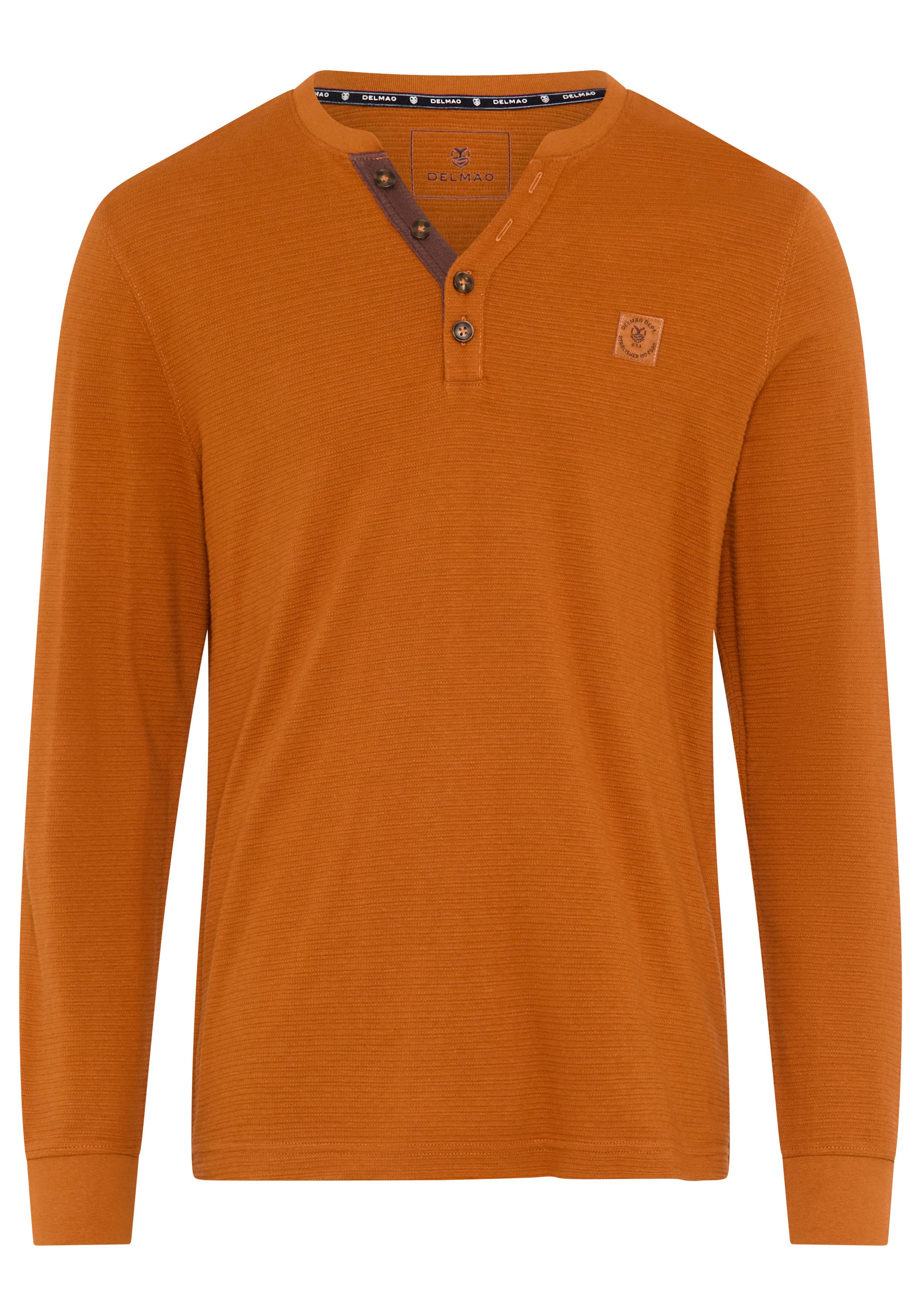 DELMAO Henleyshirt Normale Passform, Langarm, mit Stehkragen und V-Ausschnitt