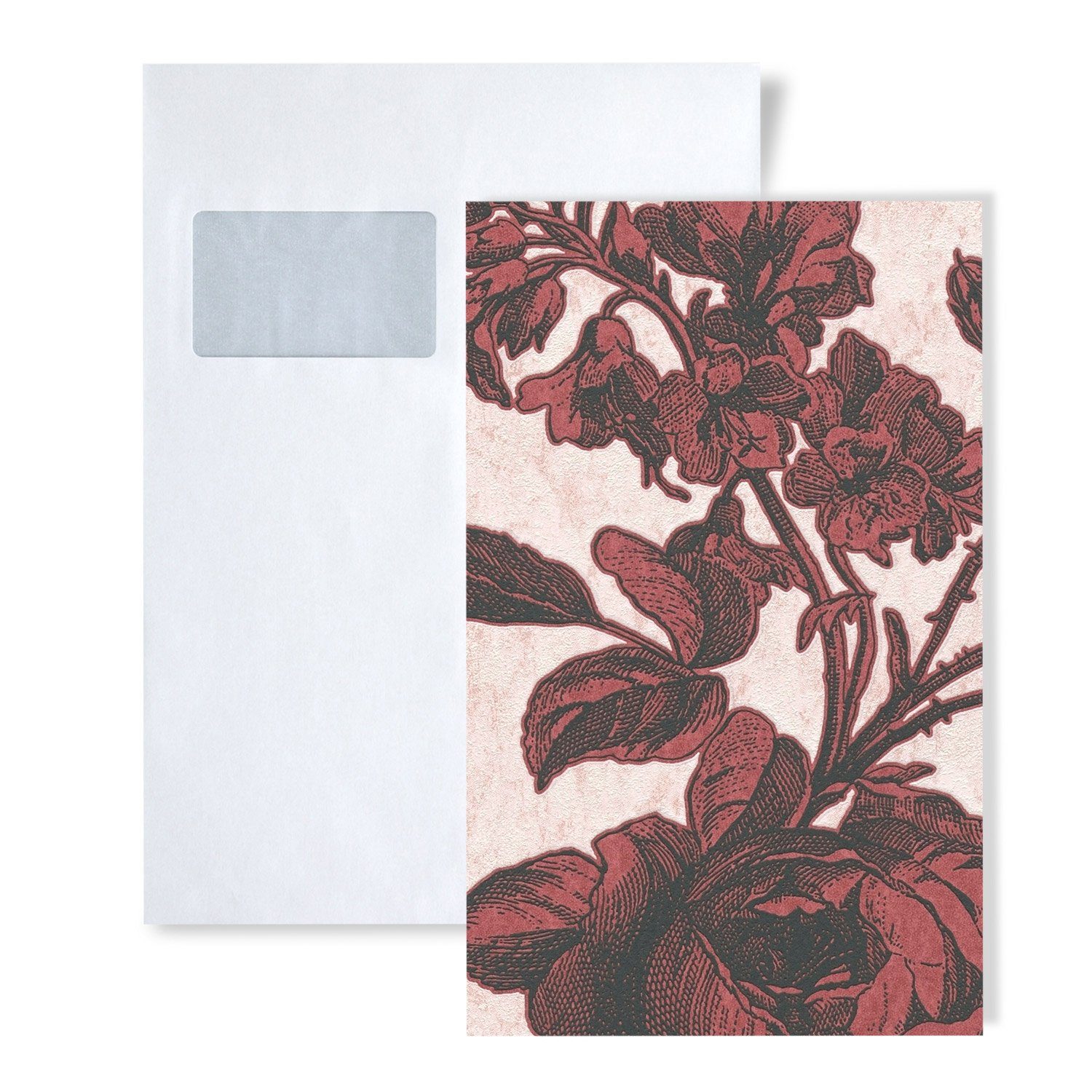 Profhome Vliestapete 1 MUSTERSTÜCK S-387004-GU DIN A4 MUSTER der Toile De Jouy Tapete, (1 Musterblatt, ca. A5-A4), rosa