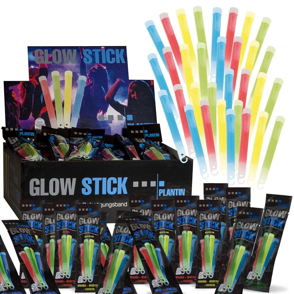PLANTIN Discolicht Glow Stick 15cm 60 Stück, Knicklichter, 4 Farben, Blau, Gelb, Grün, Rot, Leuchtstick, Leuchtstab, Knicklicht, Halloween, Partybeleuchtung, Kindergeburtstag, inkl. Umhängeband