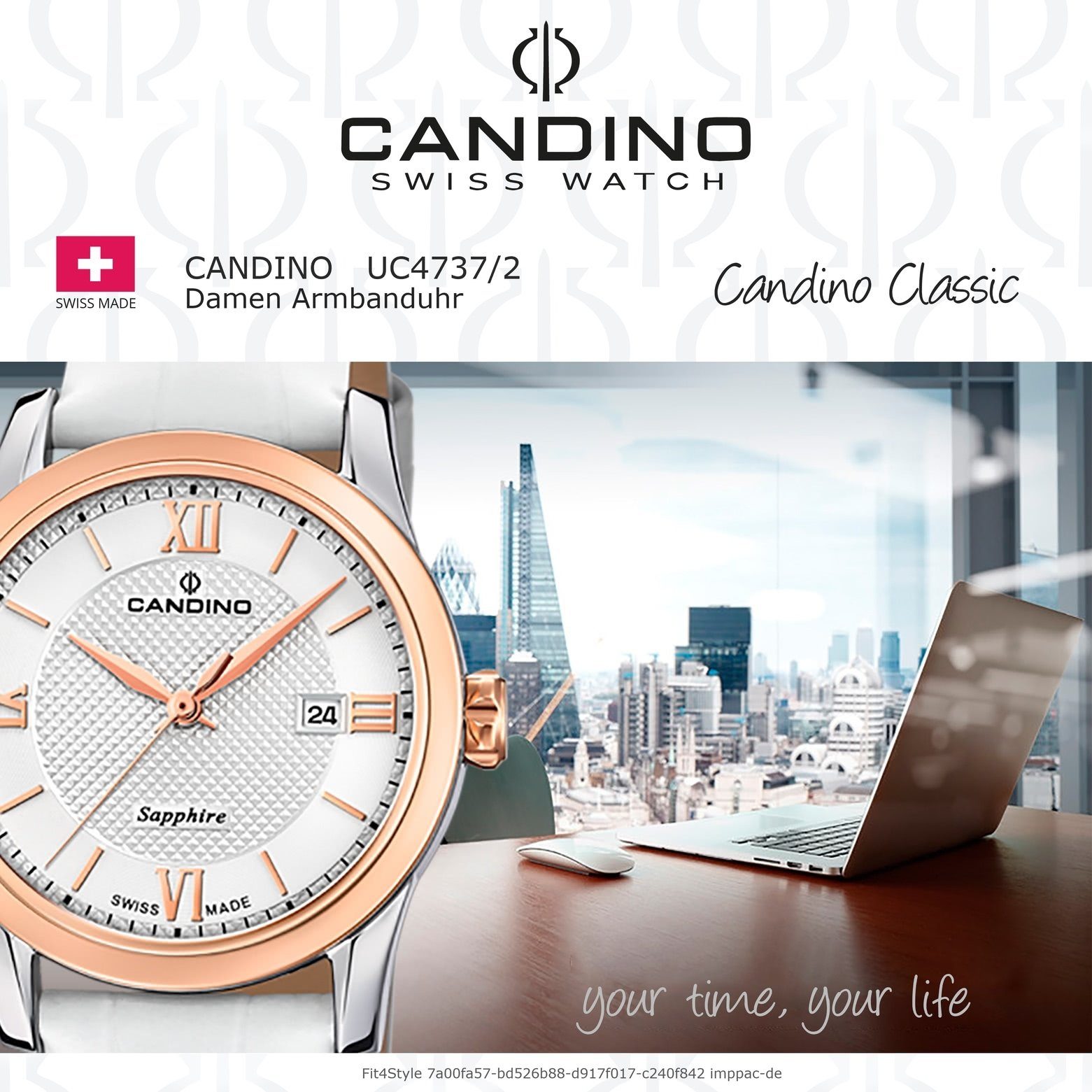 Damen Armbanduhr weiß Quarzuhr Edelstahlarmband Candino Candino Damenuhr Classic, rund,