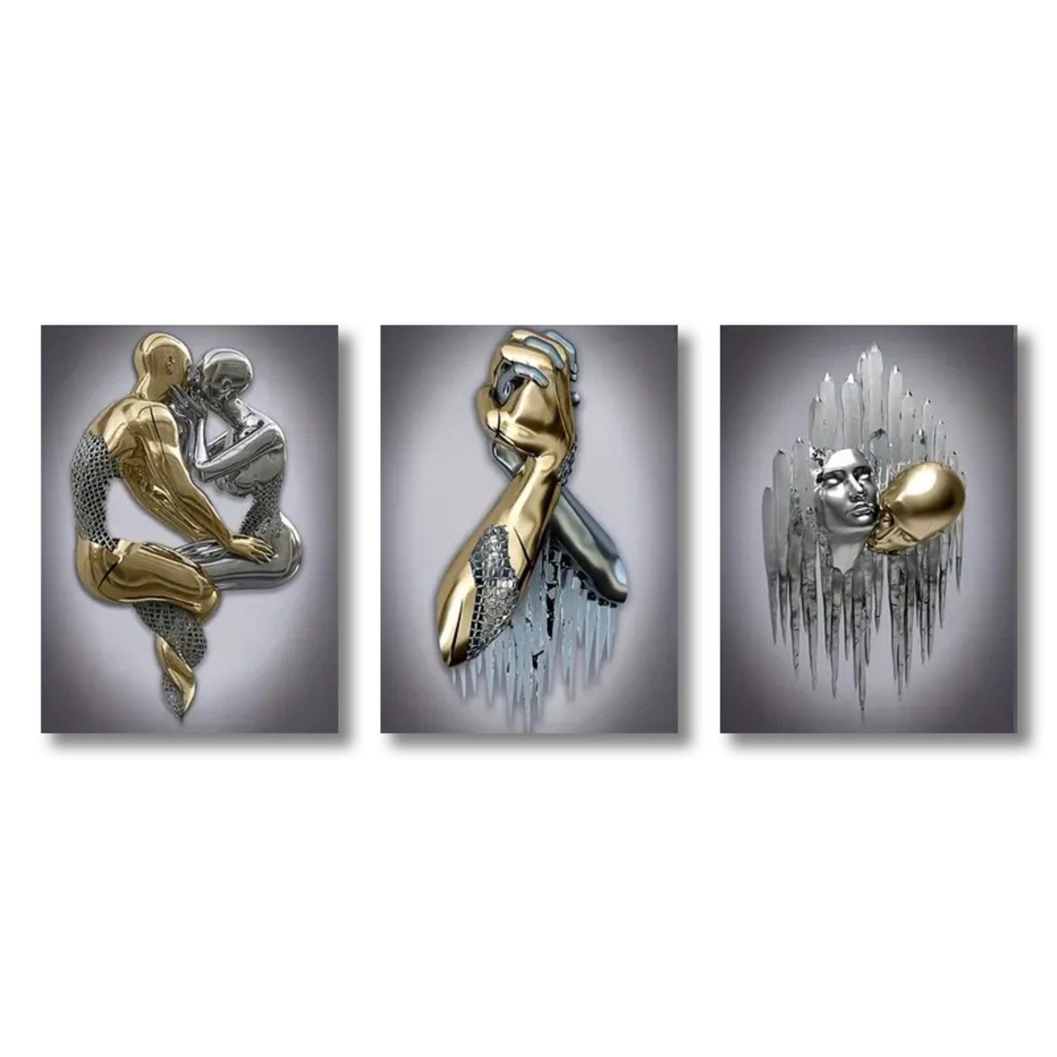 TPFLiving Kunstdruck OHNE RAHMEN, 3er Set - Abstrakte Skulpturen Liebespaar günstig online kaufen