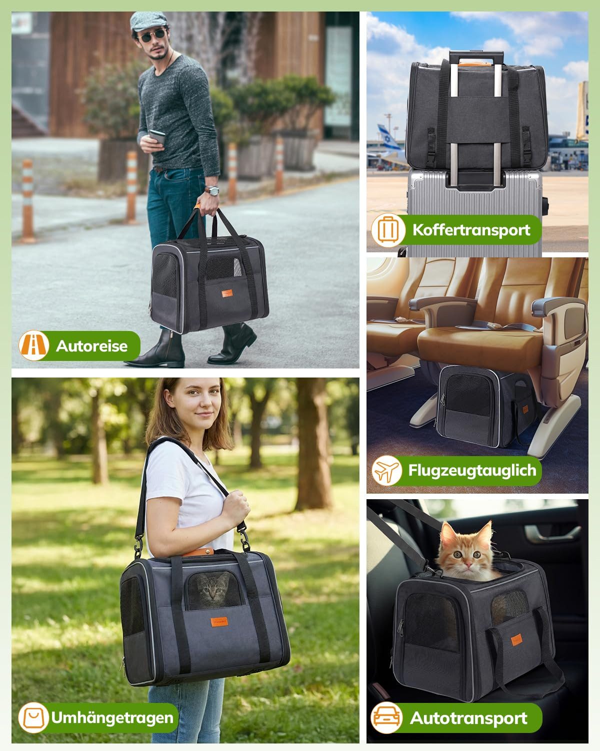 Kityhome Tiertransporttasche Faltbar Hundetransportbox, Katzenbox mit Schultergurt,Transporttasche bis 13 kg, (45*33*35cm),Faltbare Katzentransportbox