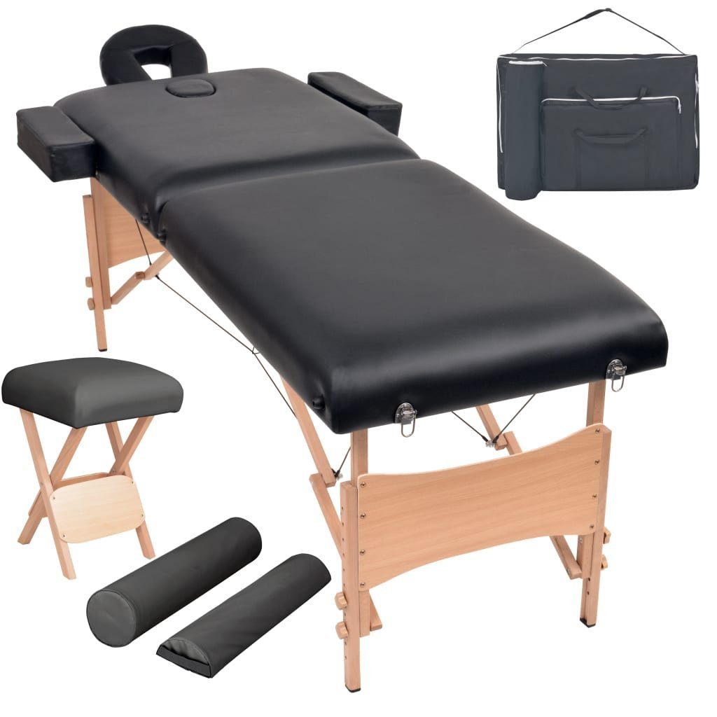 vidaXL Massageliege Massageliege 2-Zonen mit Hocker Klappbar 10 cm Sitz Schwarz