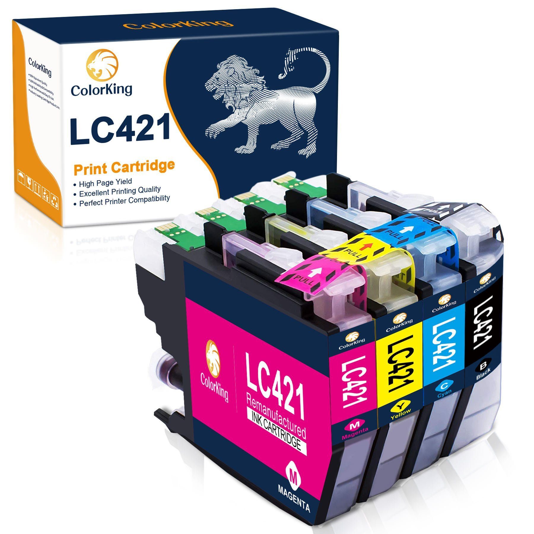 ColorKing 4er kompatible für Brother LC421 LC 421 Druckerpatronen Tintenpatrone (999-tlg., MFC-J1010DW DCP-J1050DW DCP-J1140DW DCP-J1800DW)