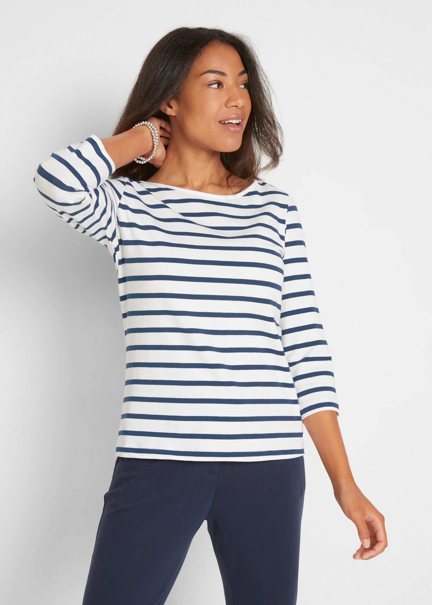 bonprix Langarmshirt mit 3/4-Ärmeln, aus Baumwoll-Stretch, Loose Fit, im Casual-Stil