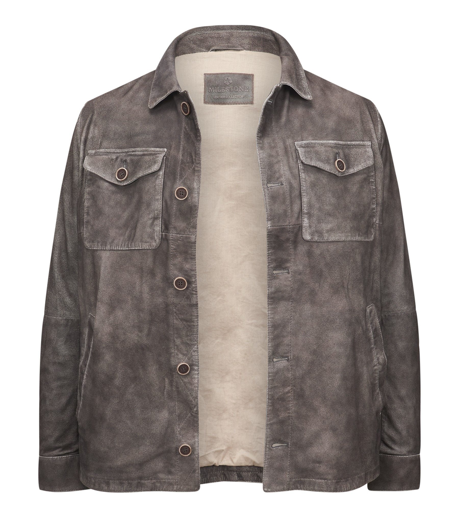 Milestone Lederjacke MSBianco Ziegenveloursleder Vintage-Look leicht weich zeitlos maskulin