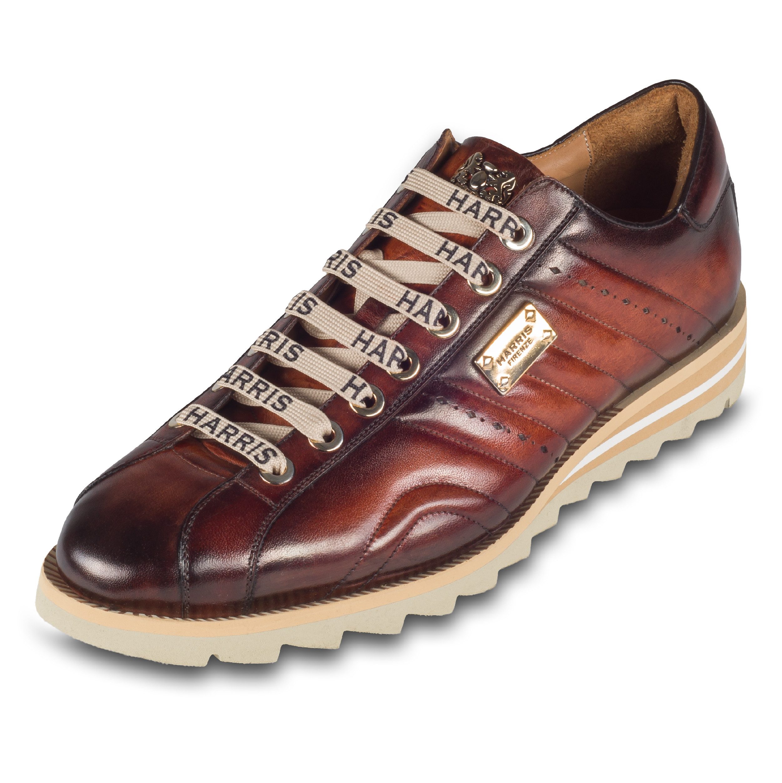 HARRIS Firenze Herren Sneaker braun, handgefärbt mit Patina, Kalbsleder Stepp-Optik Sneaker Handgefertigt in Italien