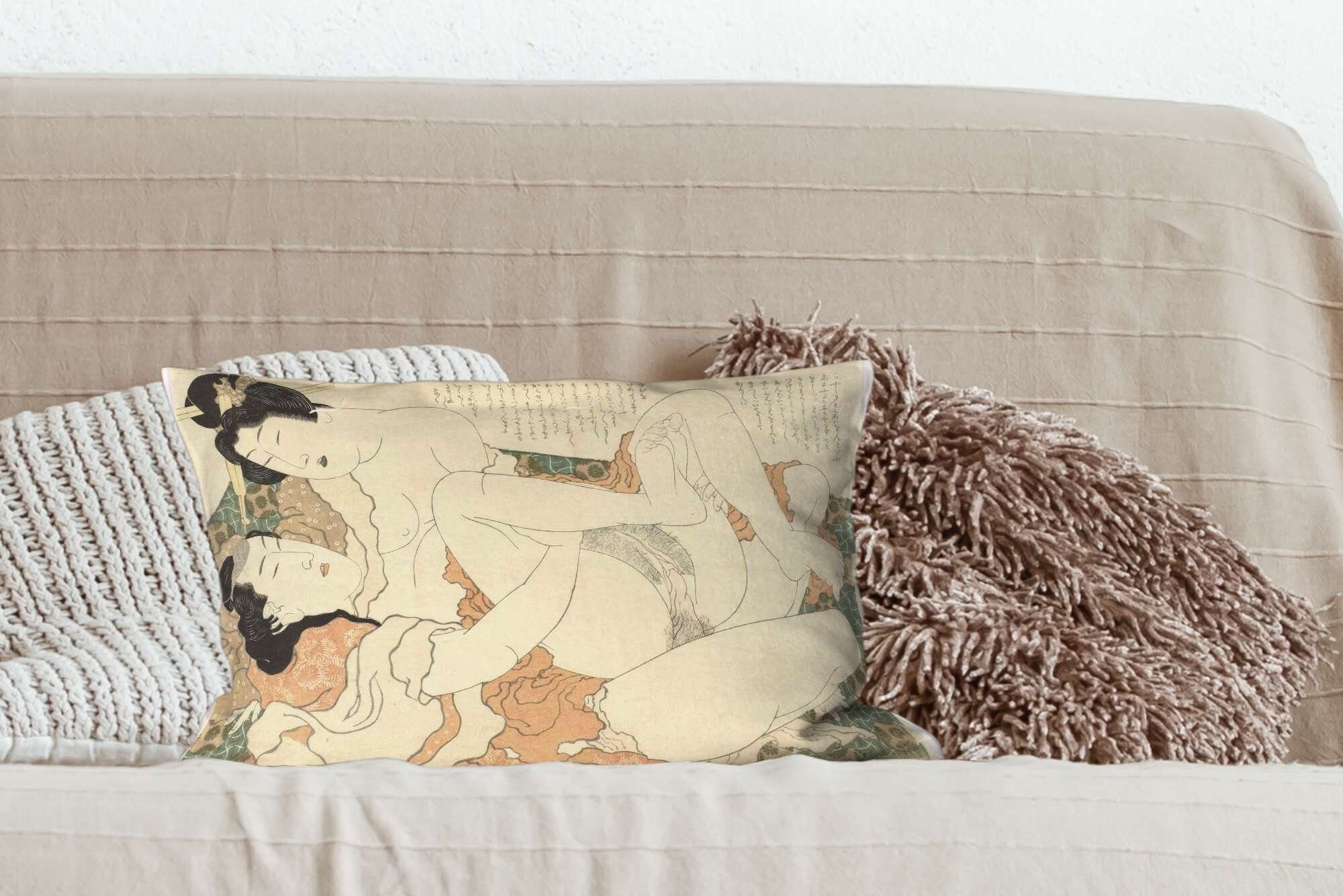 Schlafzimmer Gemälde Hokusai, Dekokissen mit Liebespaar - Füllung, von Dekoration, Zierkissen, Wohzimmer MuchoWow Katsushika Dekokissen