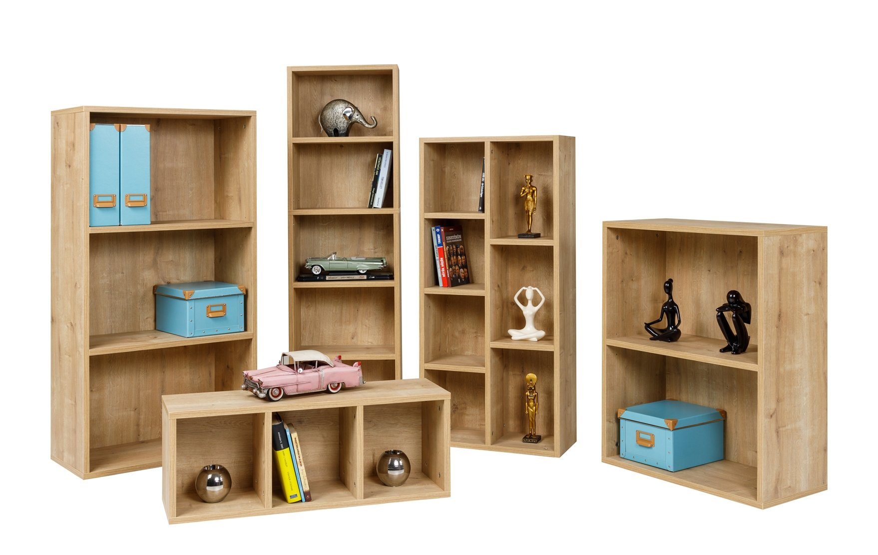 Furni24 Bücherregal Breites Fächern, Eiche cm 60x31x115 3 mit Bücherregal Saphir Dekor