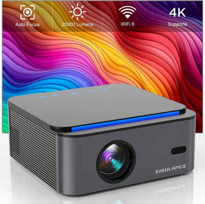 VISULAPEX Autofokus/Trapezkorrektur WiFi6 1080P Full HD 4K Unterstützt Heimkino Portabler Projektor (20000 lm, 18000:1, 3840*2160 px, kompatibel mit Smartphone/TV Stick/PS5)