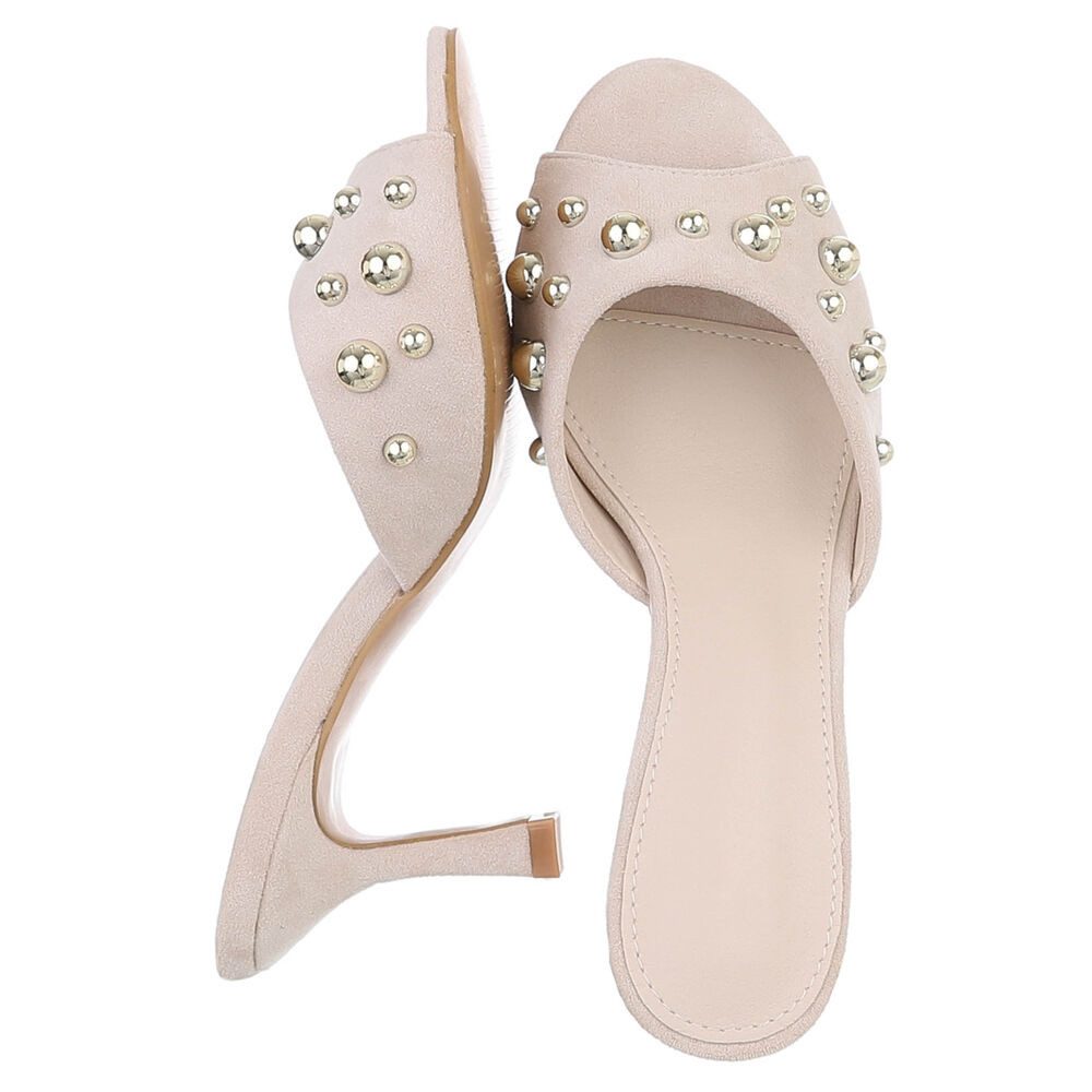 Ital-Design Damen Pantoletten Pumps mit Nieten und Stilettoabsatz Pantolette (91742673) Pfennig-/Stilettoabsatz Sandalen & Sandaletten in Beige – Bild 2 von 5