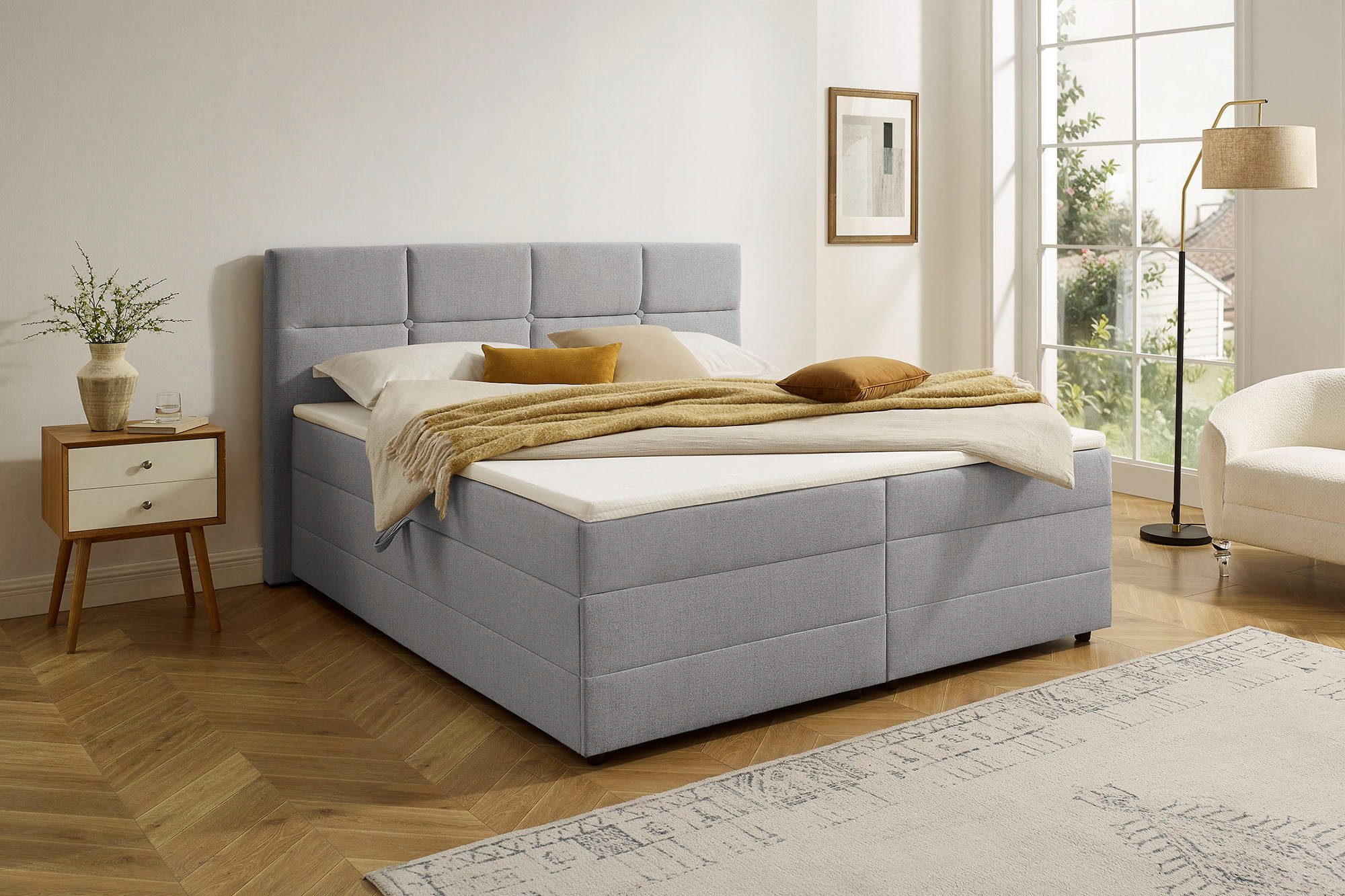 OTTO home Boxbett FILLMORE, Polsterbett mit Bettkasten und Taschenfederkernmatratze H3, mit Kaltschaumtopper, Strukturstoff-Bezug, 140x200 & 180x200 cm