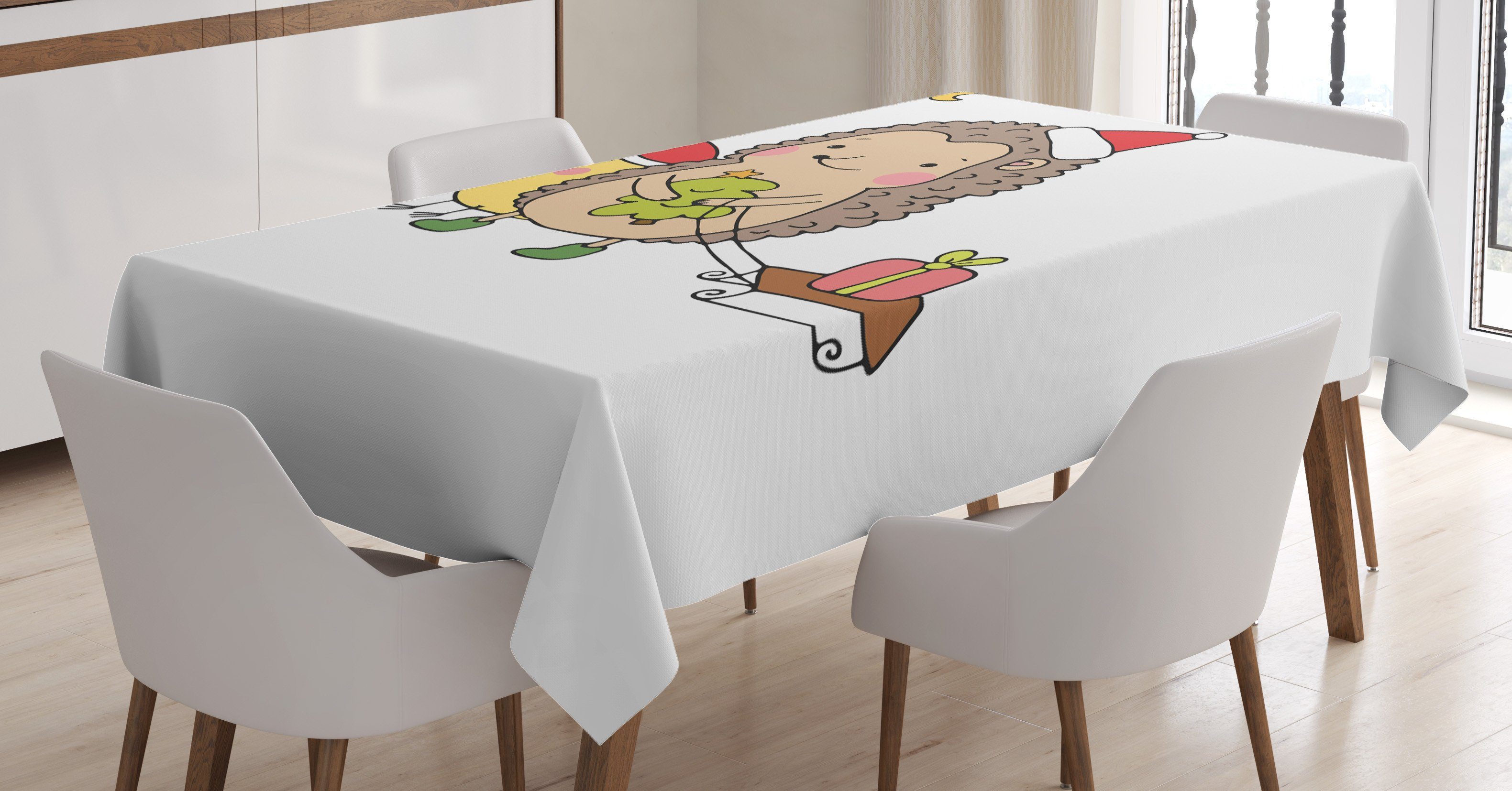 Abakuhaus Tischdecke Farbfest Waschbar Für den Außen Bereich geeignet Klare Farben, Igel Cartoon-Vogel und Baum
