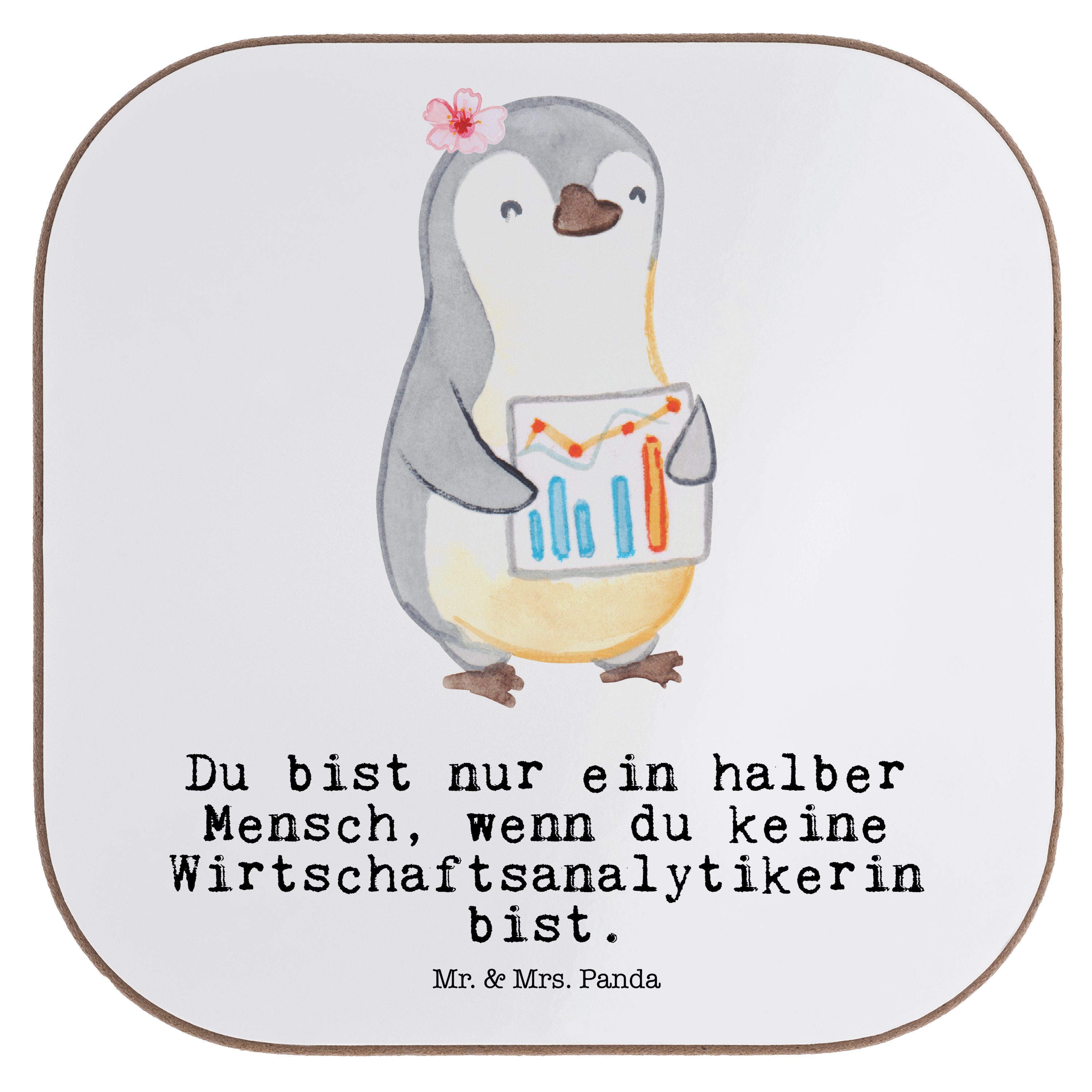 Mr. & Mrs. Panda Getränkeuntersetzer Wirtschaftsanalytikerin mit Herz - Weiß - Geschenk, Bierdeckel, Ausbi, 1-tlg. | Getränkeuntersetzer