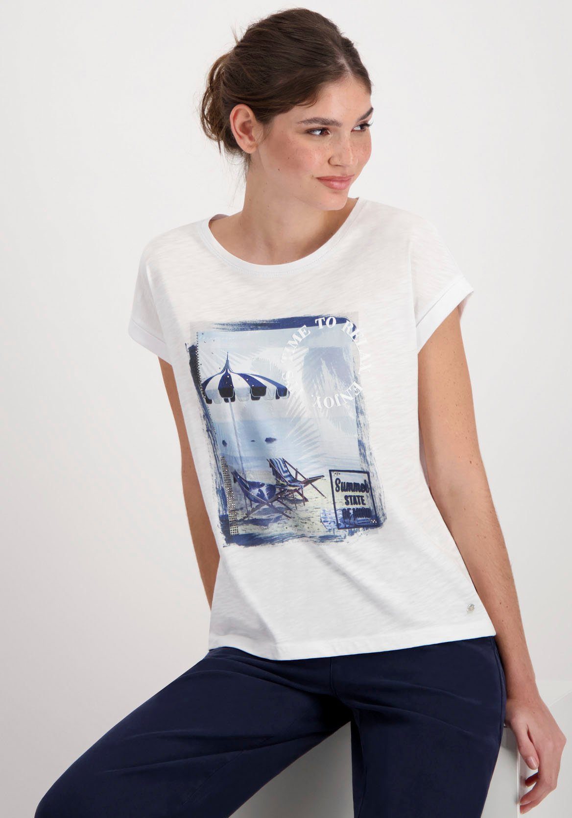 Monari Rundhalsshirt mit Frontprint weiß | T-Shirts