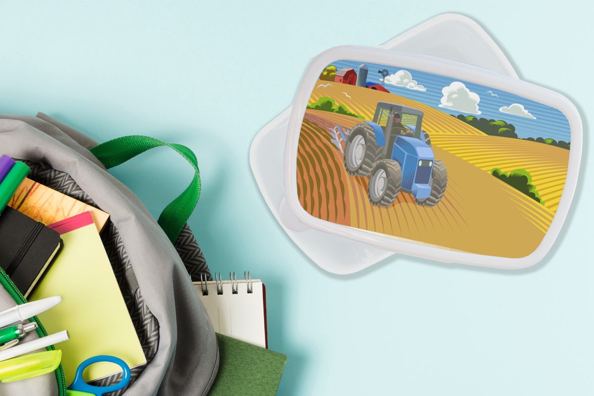 Lunchbox Jungs (2-tlg), Erwachsene, Brotdose, für Wolken, Brotbox Kinder - Kunststoff, und Mädchen weiß und Traktor für MuchoWow Landwirt -