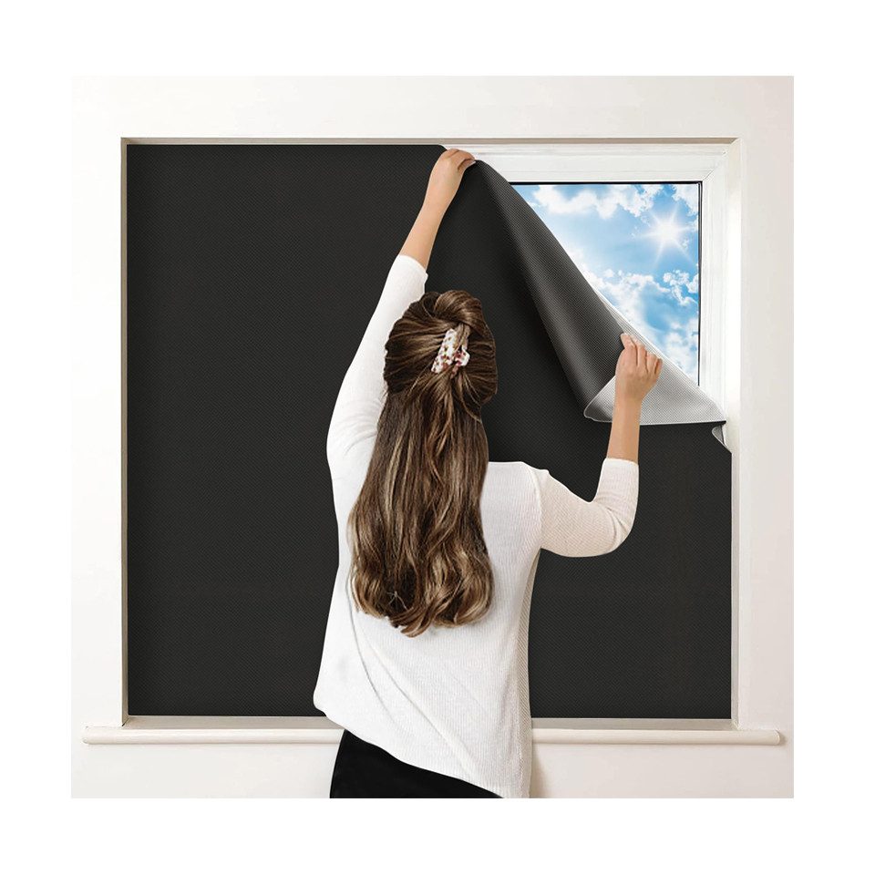 Verdunklungsrollo 150X300CM Verdunklungsstoff Ohne Bohren Sonnenschutz-Fensterfolie, Zaewry, 100% Verdunkelung, Abnehmbar für Urlaub Innen Dachschräge Fenster