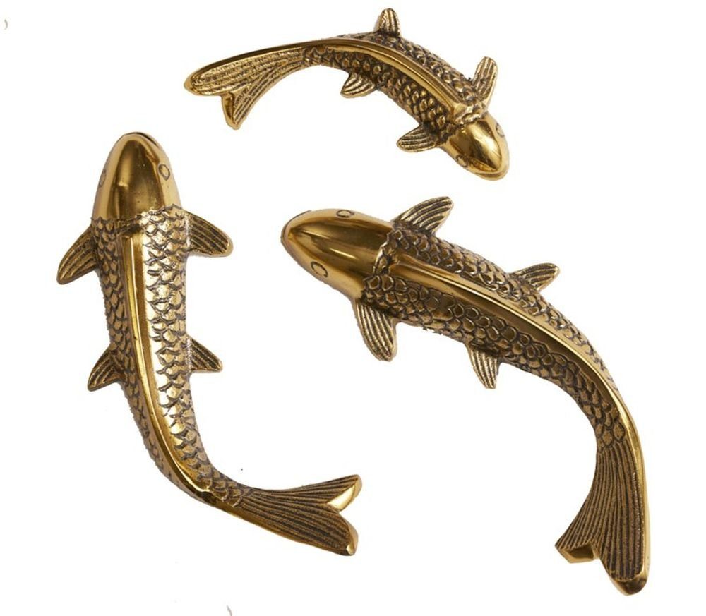 LebensWohnArt Dekoobjekt Maritime Wanddeko 3er Set Koi Karpfen 25cm gold Fische Metall | Deko-Objekte