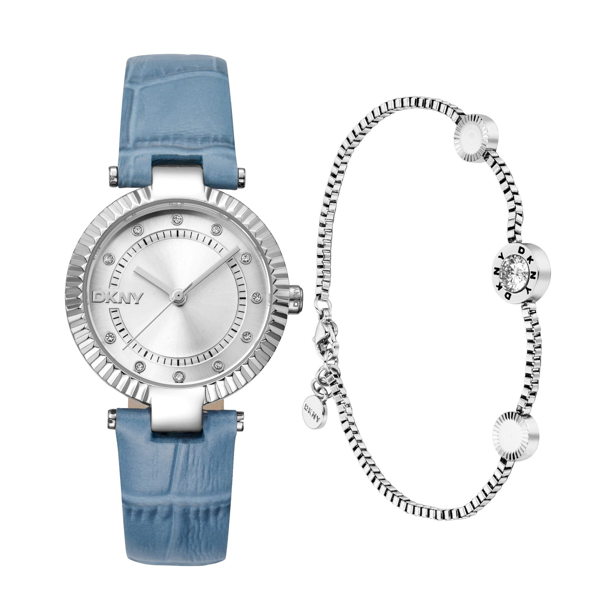 DKNY Quarzuhr Essential Glitz Watch Set DK1L042L0015, (Set, 2-tlg., mit Armband), Armbanduhr, Damenuhr, Lederarmband, Ideal auch als Geschenk, analog