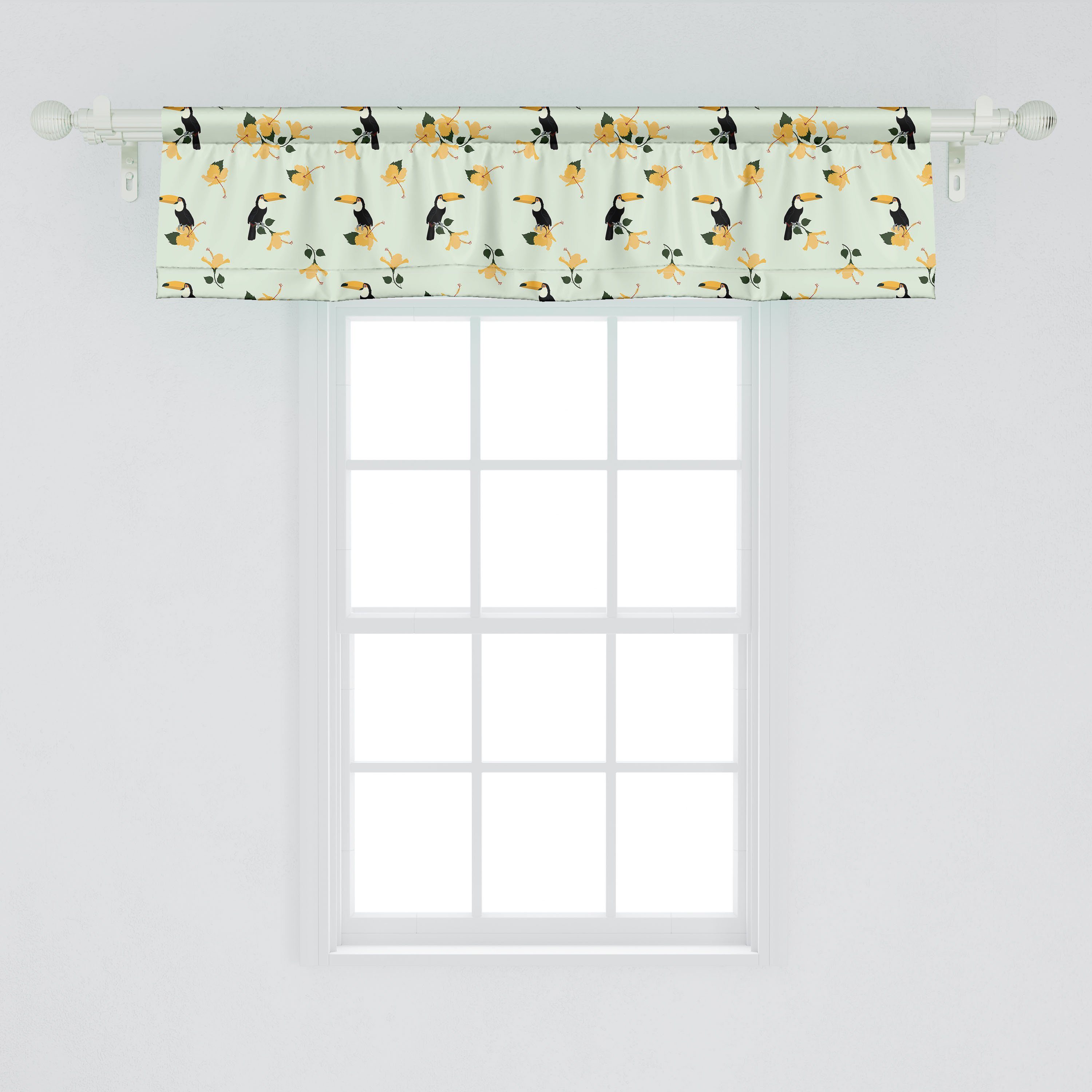Grafik Küche Vorhang Schlafzimmer Hibiscus Scheibengardine Tropical mit Tukan für Stangentasche, Dekor Microfaser, Volant Abakuhaus,