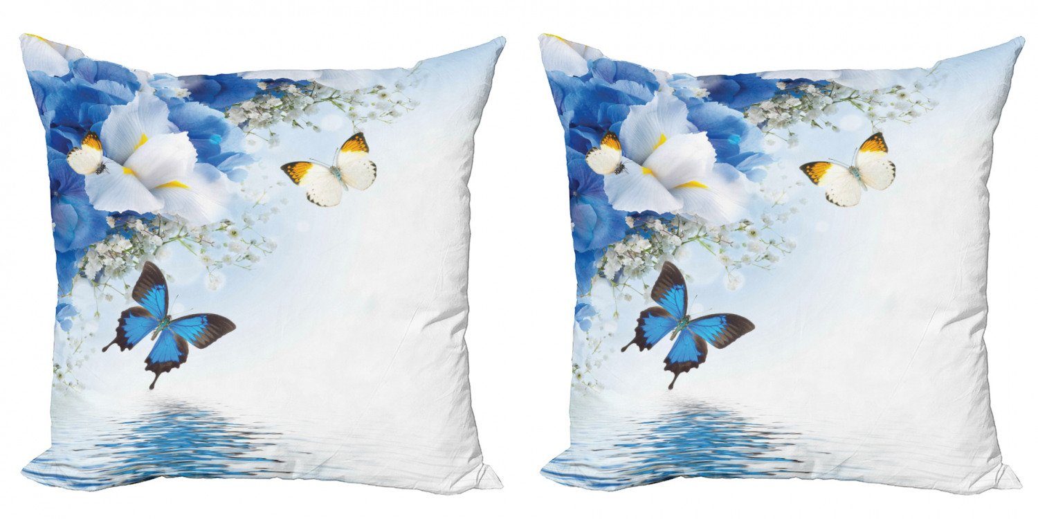 Modern (2 Blumen Schmetterlinge Stück), Teich Exotische Abakuhaus Kissenbezüge Digitaldruck, Doppelseitiger Accent