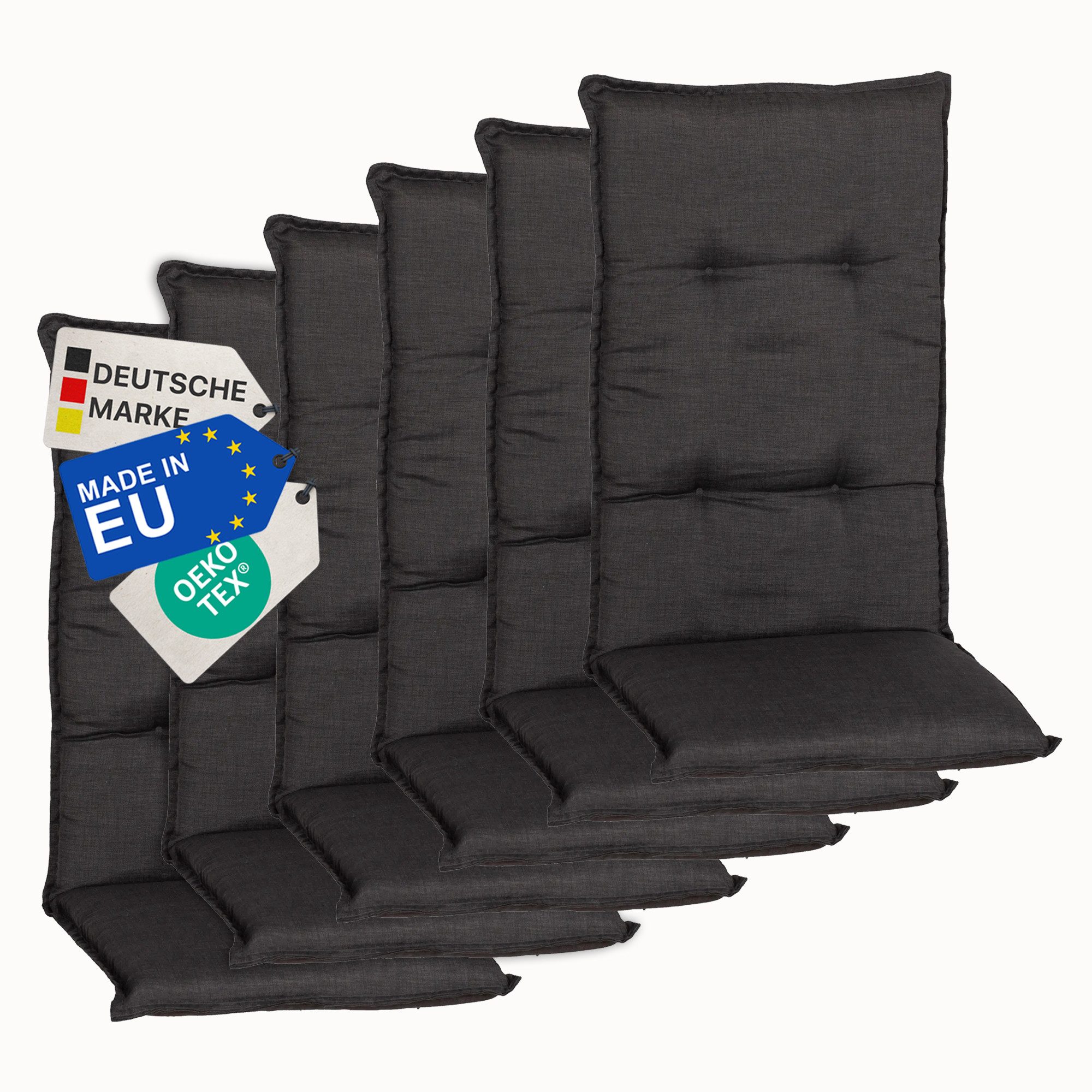 NYVI Hochlehnerauflage Hochlehner Auflagen 6er Set Barcelona - Gartenstuhlauflagen 118x50cm, (6 St), Stuhlauflage, Sitzauflage mit Halteband, UV-fest