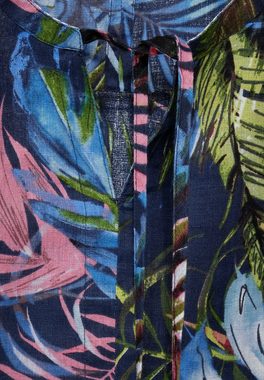 Cecil Klassische Bluse Cecil Leinen Bluse mit Print in Deep Blue (1-tlg) Locker geschnitten