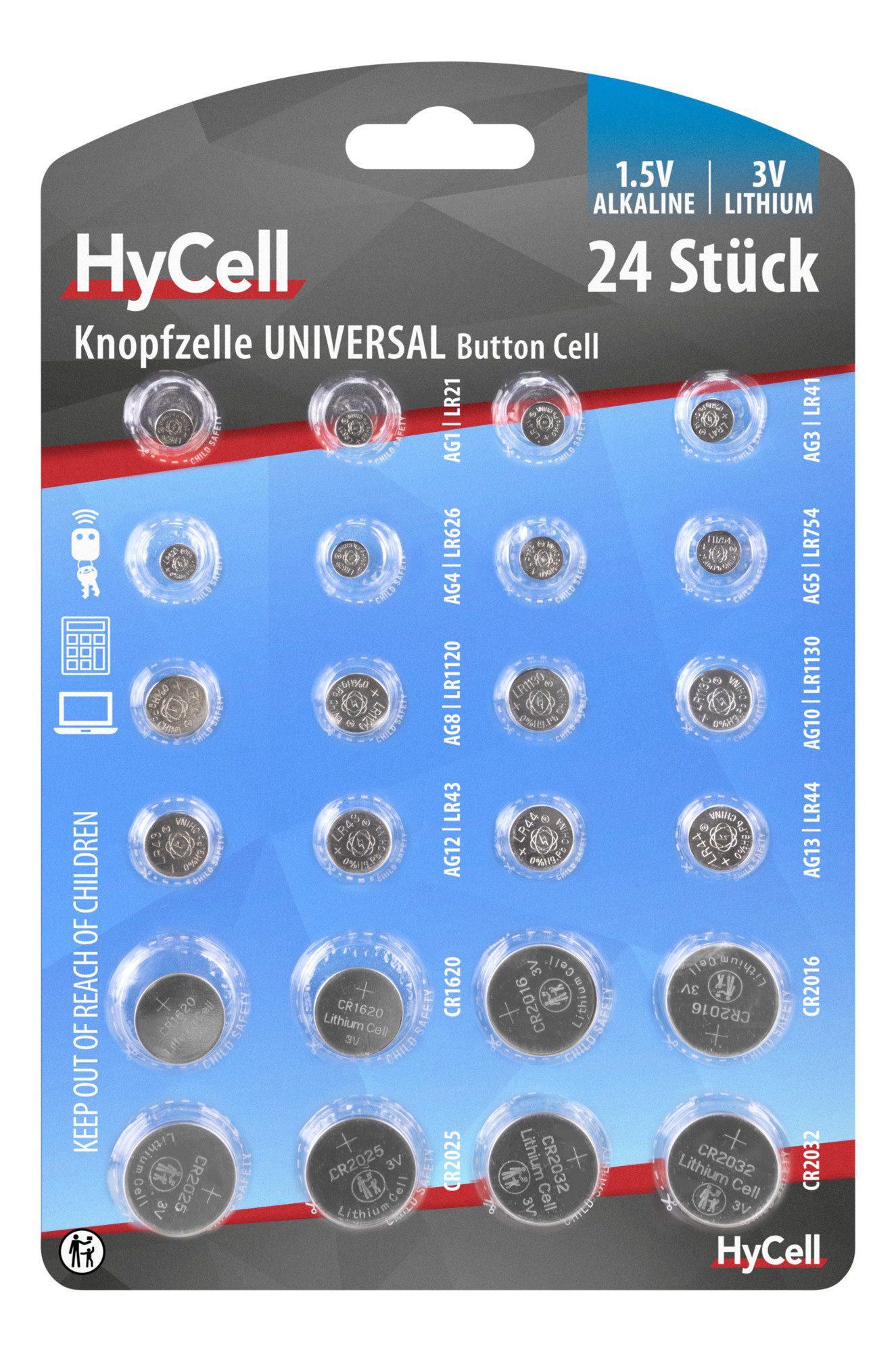 HyCell 24x Knopfzellen-Sparset / verschiedene Größen Knopfzelle