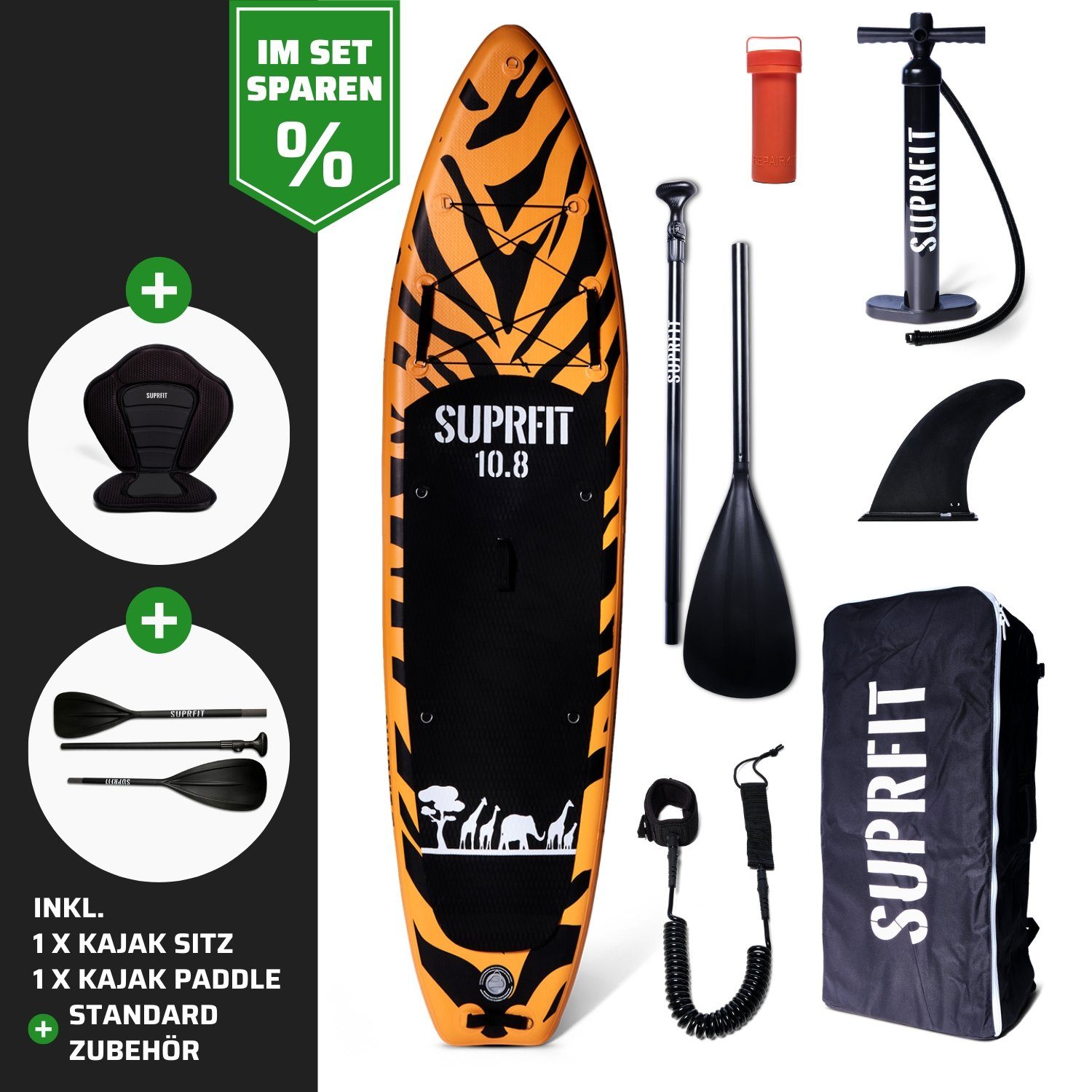 Inflatable SUP-Board SUP Board Safari Tiger Set inkl. Sitz und Paddle