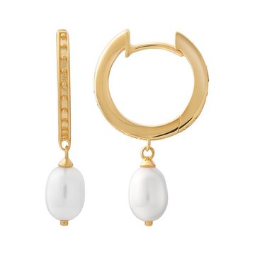 CAÏ Paar Creolen 925 Silber vergoldet Perlen Anhänger