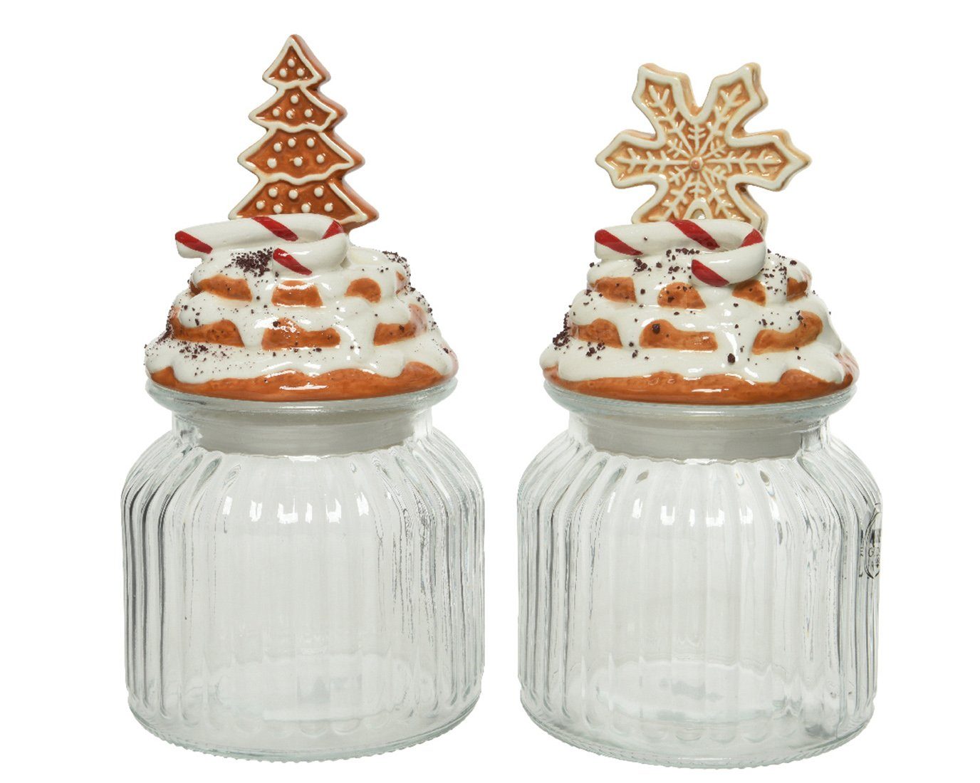 Kaemingk Season Decorations (KSD) Vorratsglas, Glas, Glasdose mit Deckel Weihnachtsbaum / Schneeflocke 21cm - 1 Stück sort.