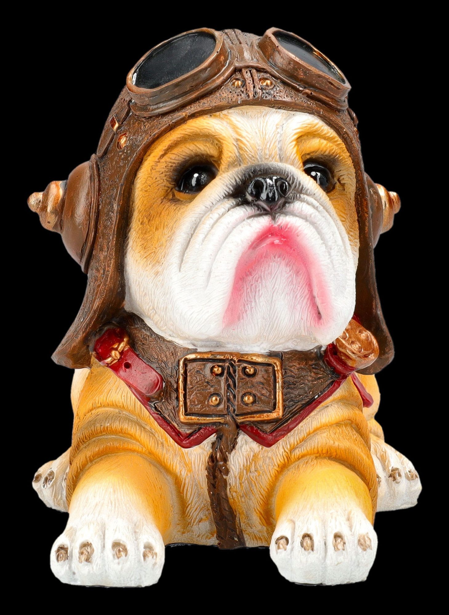 Figuren Shop GmbH Tierfigur Bulldogge Figur – Pilot Hund Statue lustige Deko Skulptur 11.5 cm